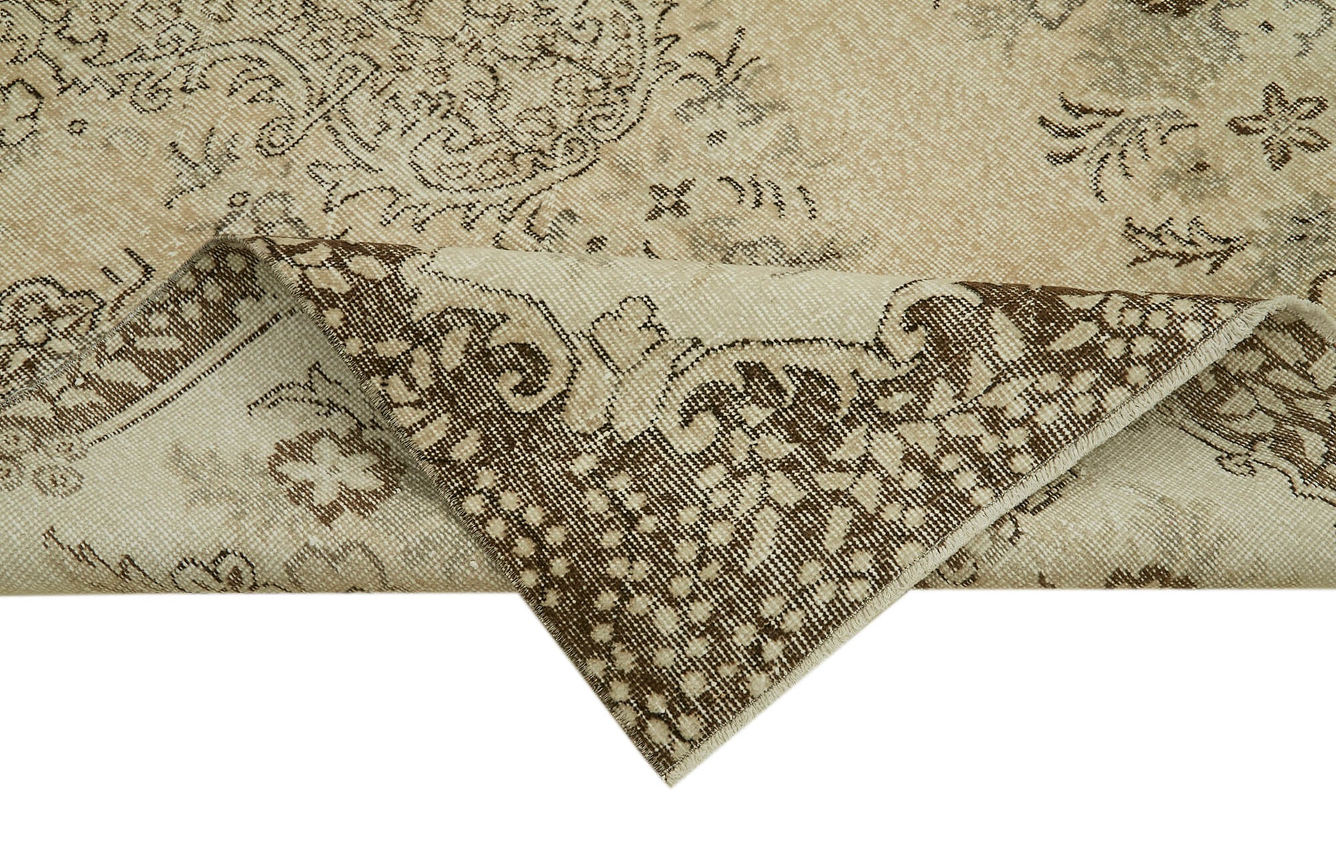 Vintage Bej Eskitme Pamuk Yün El Dokuma Halısı 150x276 Agacan