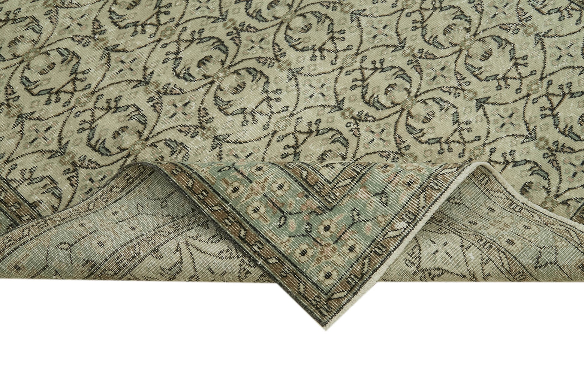 Vintage Bej Eskitme Pamuk Yün El Dokuma Halısı 167x288 Agacan