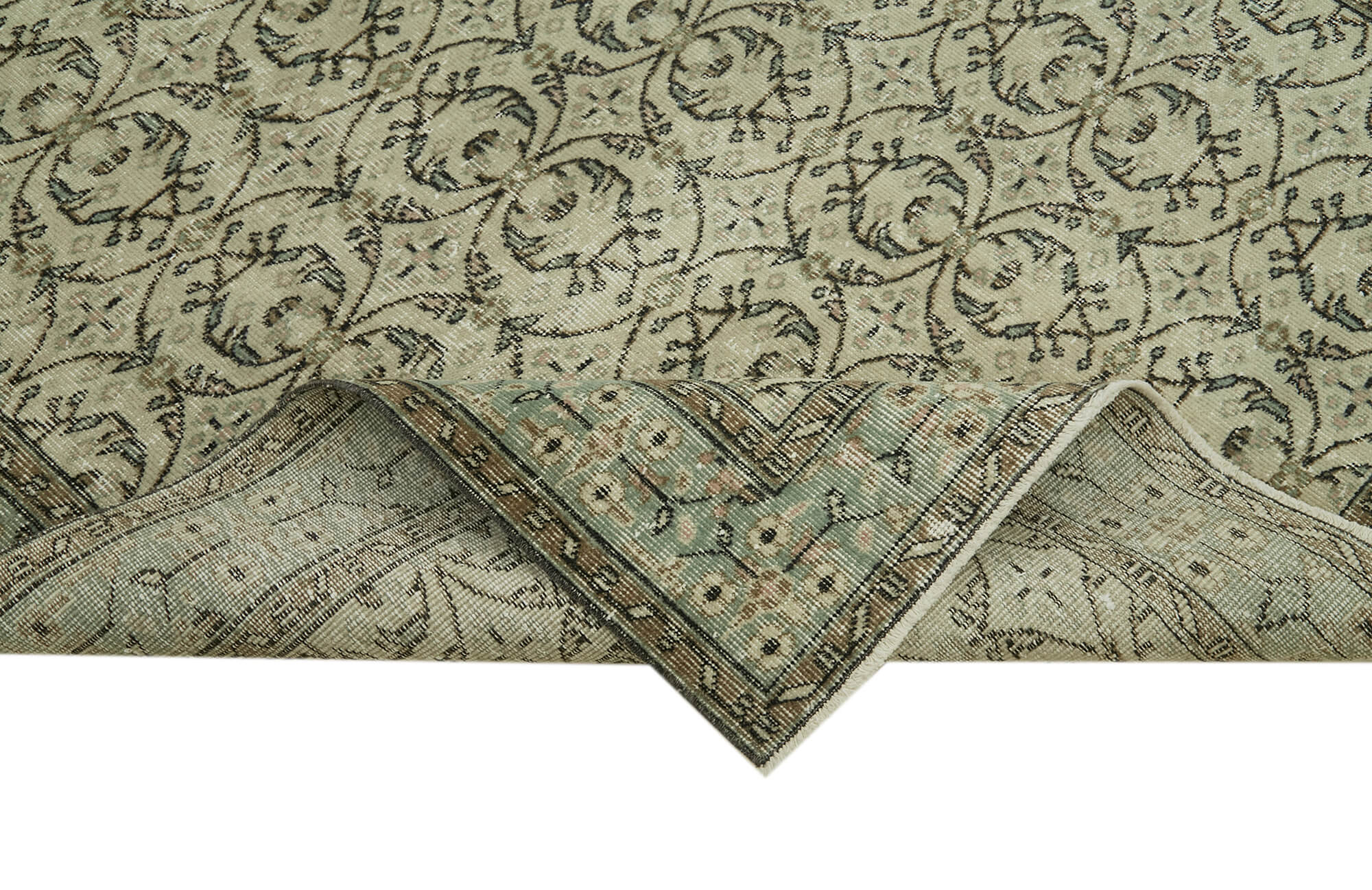 Vintage Bej Eskitme Pamuk Yün El Dokuma Halısı 167x288 Agacan