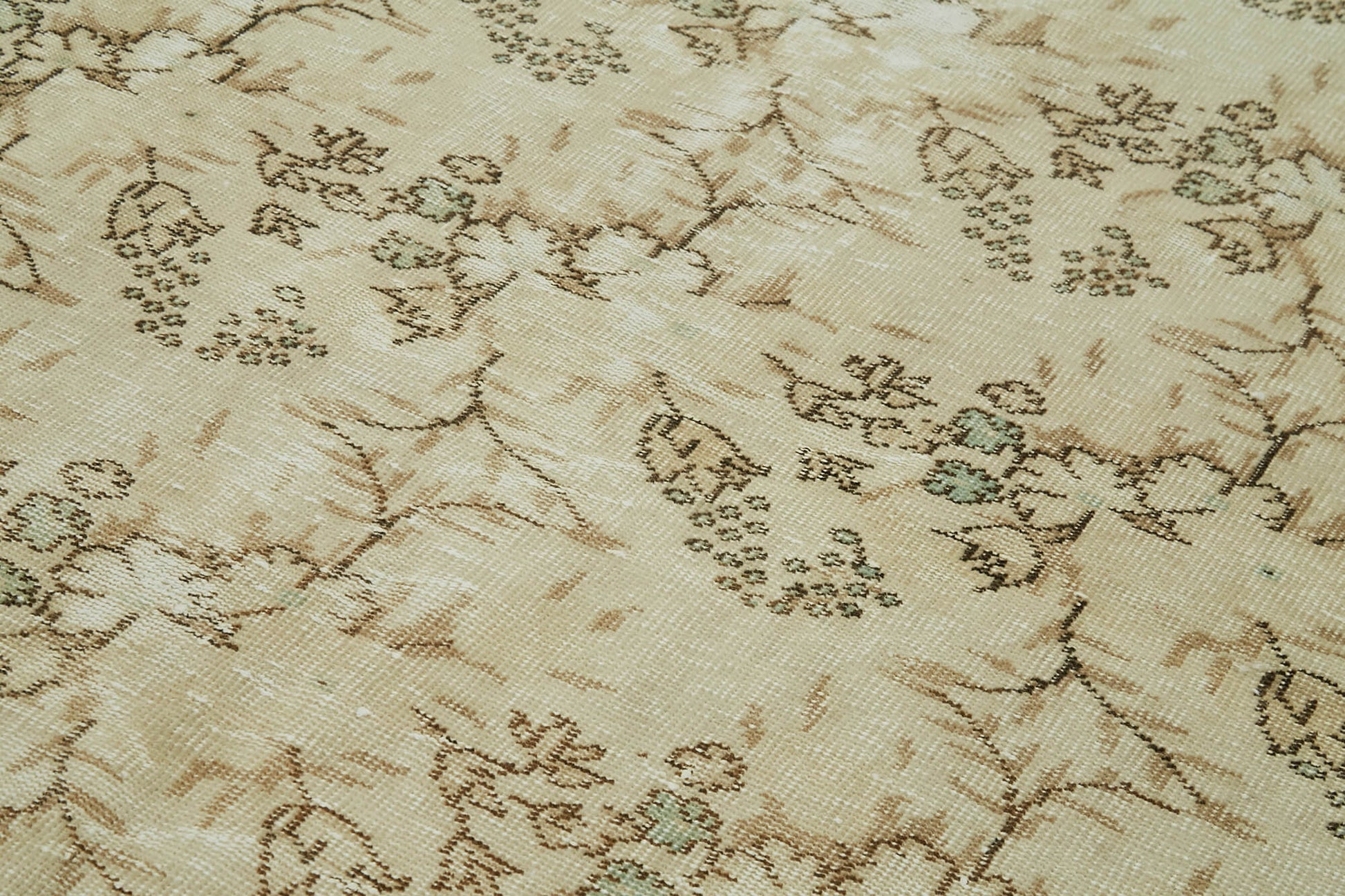 Vintage Bej Eskitme Pamuk Yün El Dokuma Halısı 163x270 Agacan