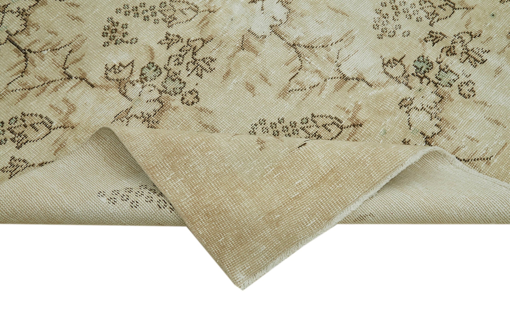 Vintage Bej Eskitme Pamuk Yün El Dokuma Halısı 163x270 Agacan