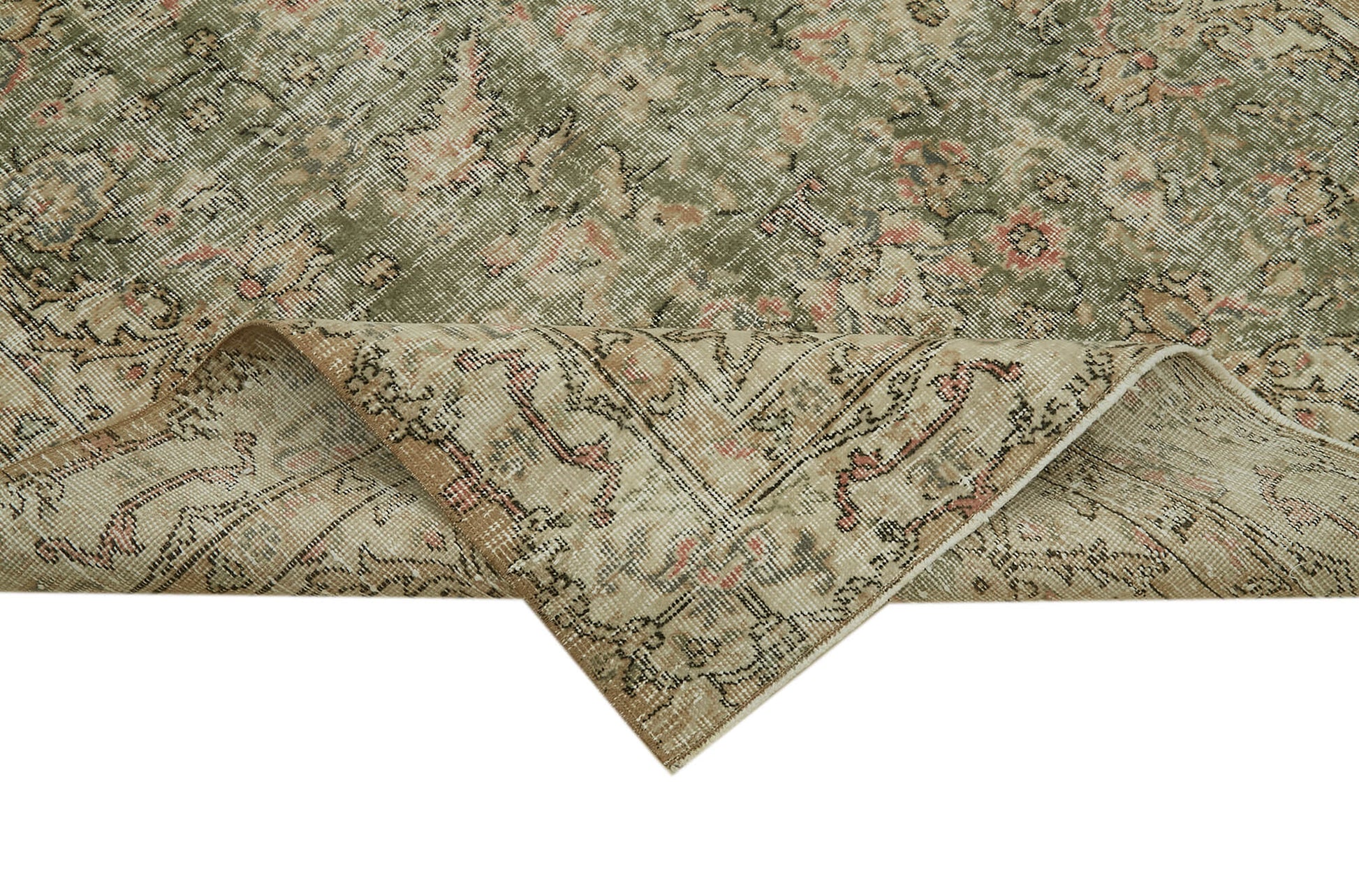 Vintage Bej Eskitme Pamuk Yün El Dokuma Halısı 148x252 Agacan