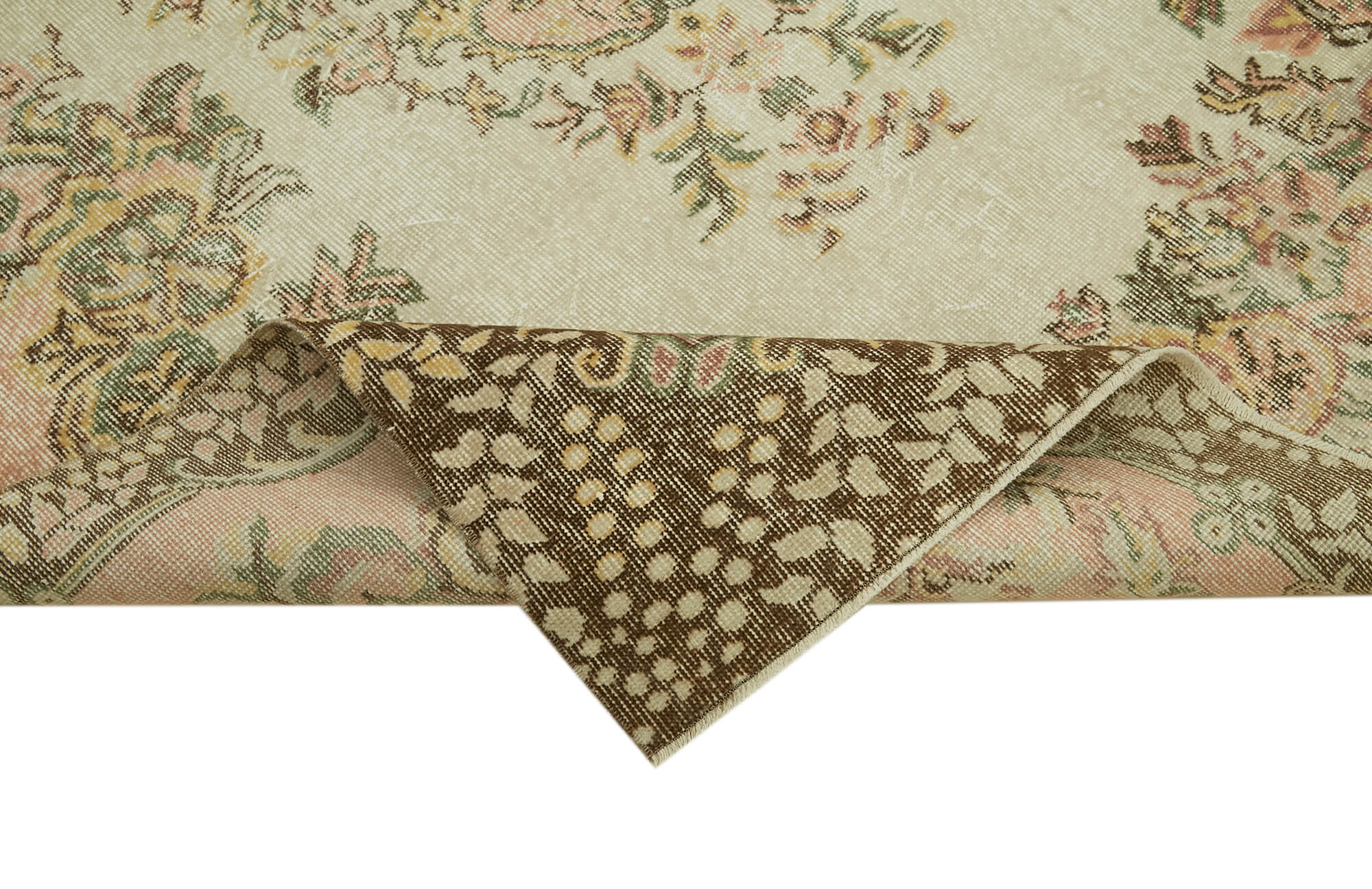 Vintage Bej Eskitme Pamuk Yün El Dokuma Halısı 169x279 Agacan