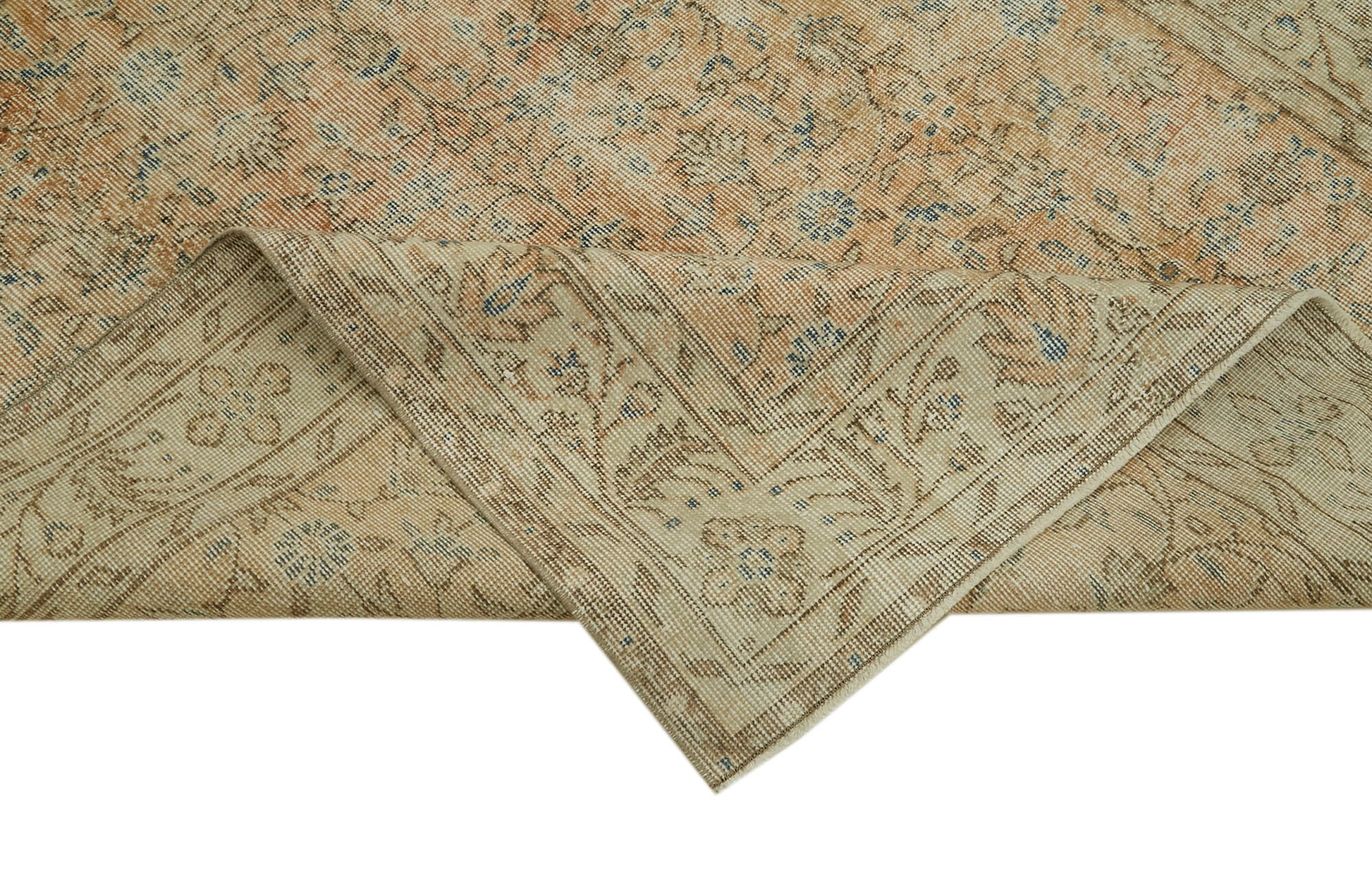 Vintage Bej Eskitme Pamuk Yün El Dokuma Halısı 158x255 Agacan