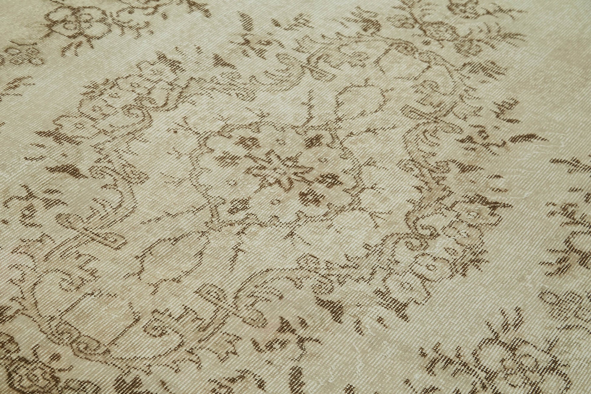 Vintage Bej Eskitme Pamuk Yün El Dokuma Halısı 184x292 Agacan