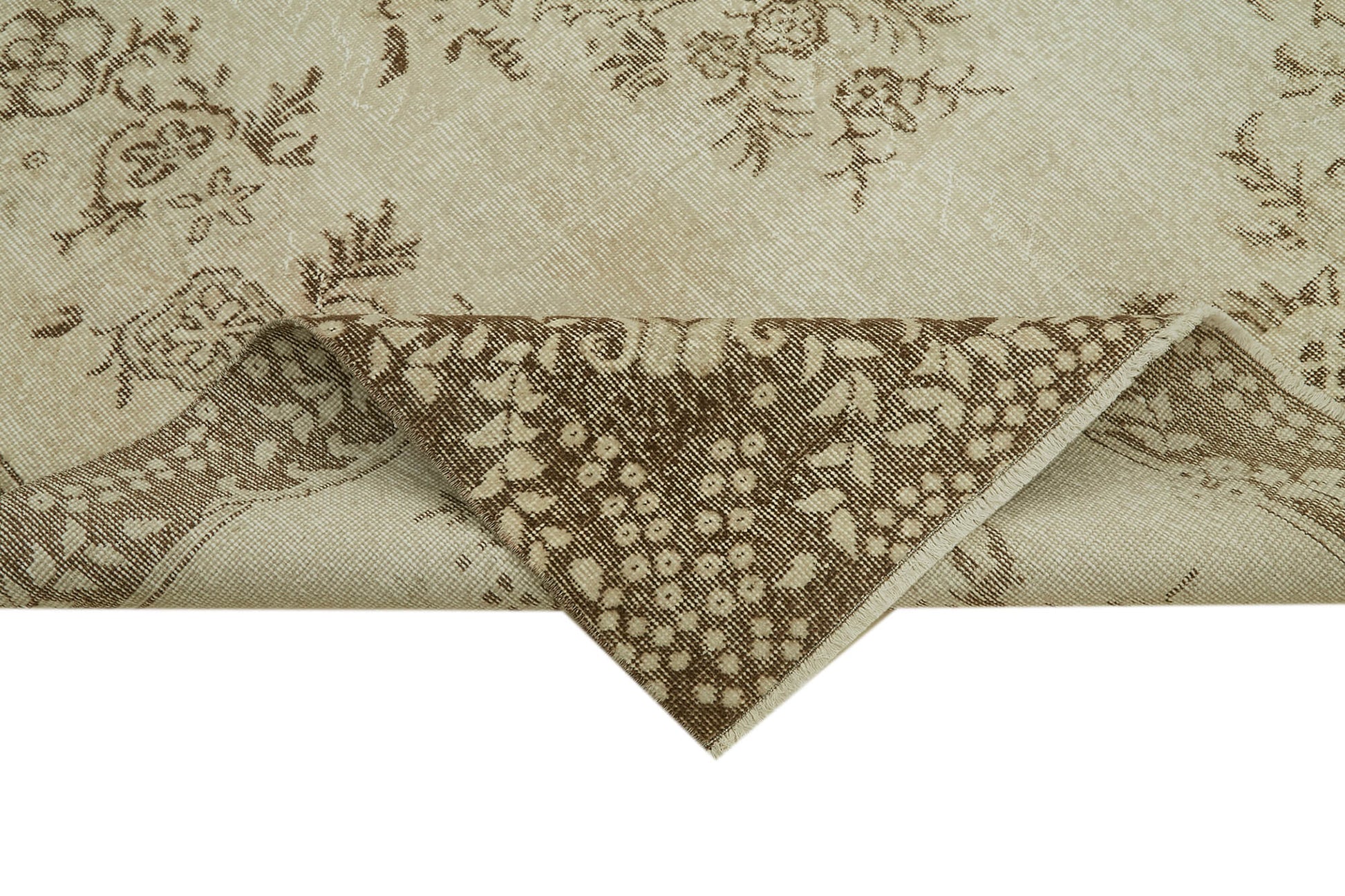 Vintage Bej Eskitme Pamuk Yün El Dokuma Halısı 184x292 Agacan