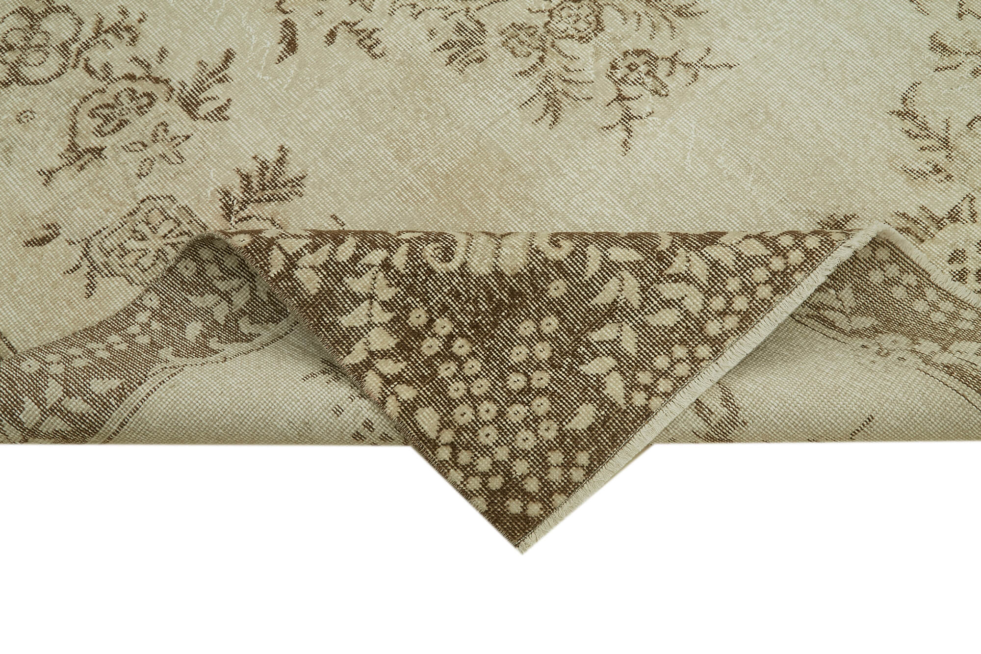 Vintage Bej Eskitme Pamuk Yün El Dokuma Halısı 184x292 Agacan