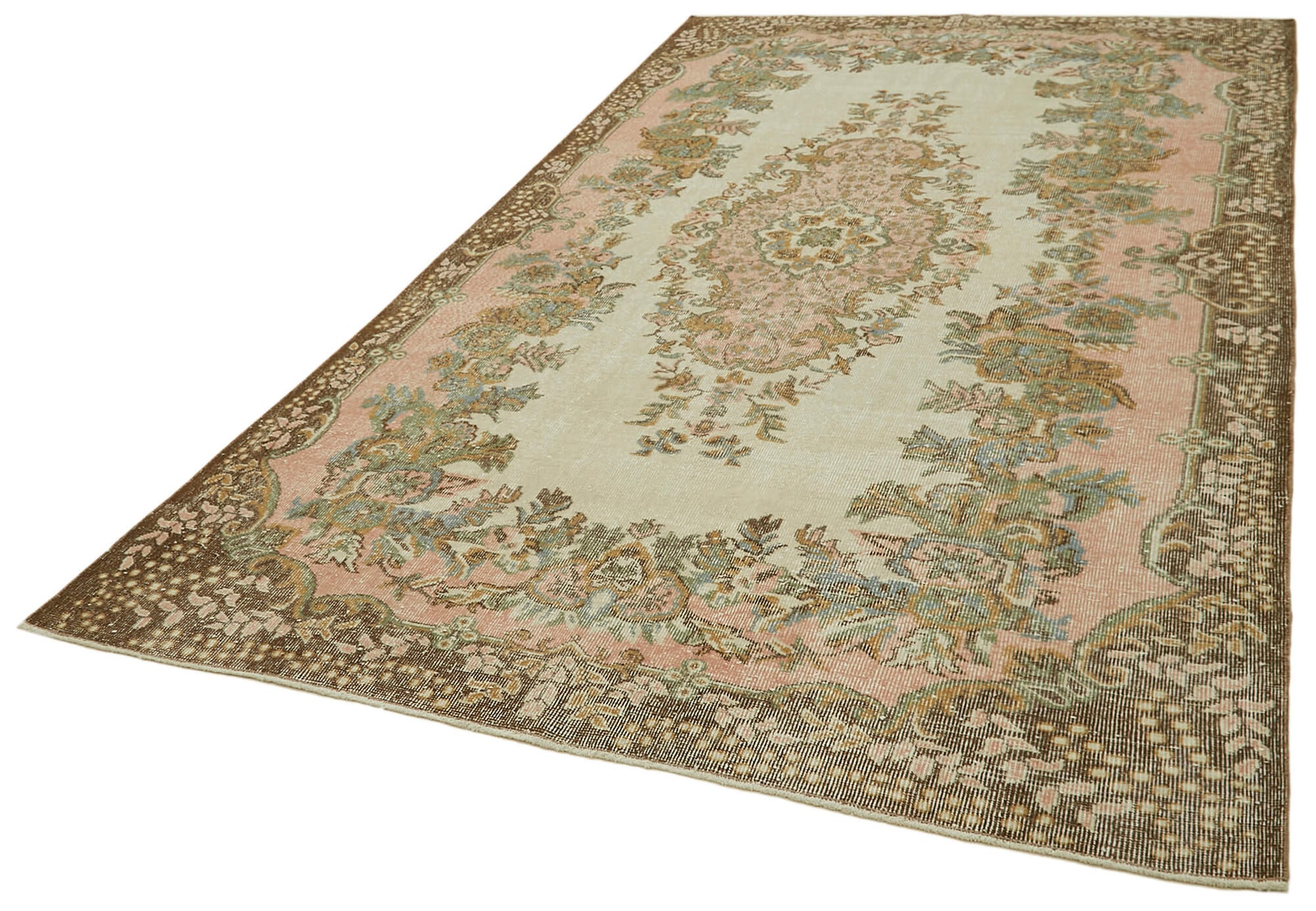 Vintage Bej Eskitme Pamuk Yün El Dokuma Halısı 178x303 Agacan