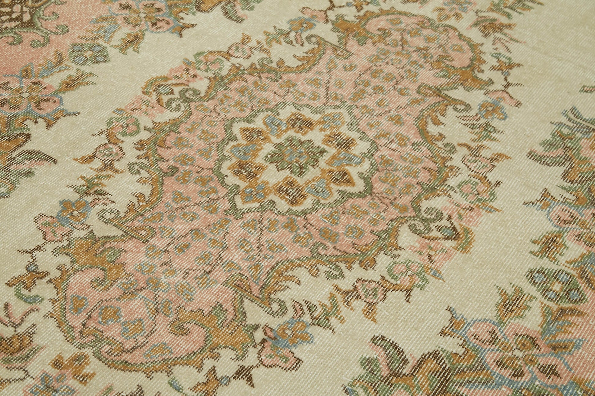 Vintage Bej Eskitme Pamuk Yün El Dokuma Halısı 178x303 Agacan