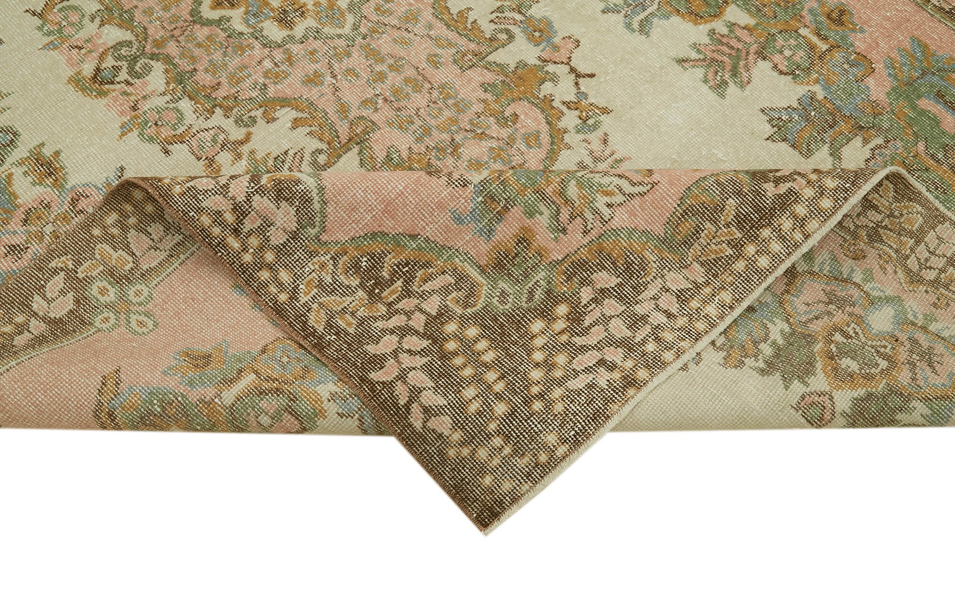 Vintage Bej Eskitme Pamuk Yün El Dokuma Halısı 178x303 Agacan