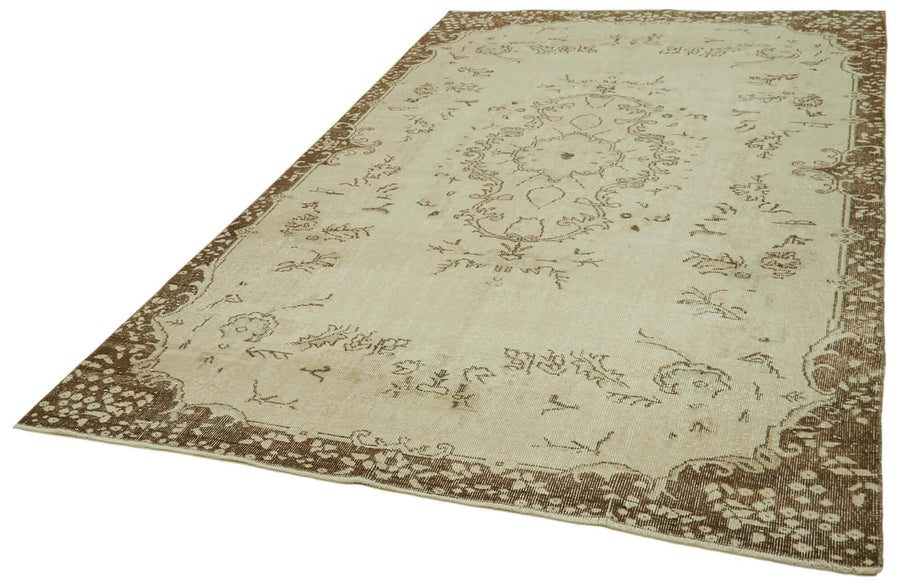Vintage Bej Eskitme Pamuk Yün El Dokuma Halısı 185x311 Agacan