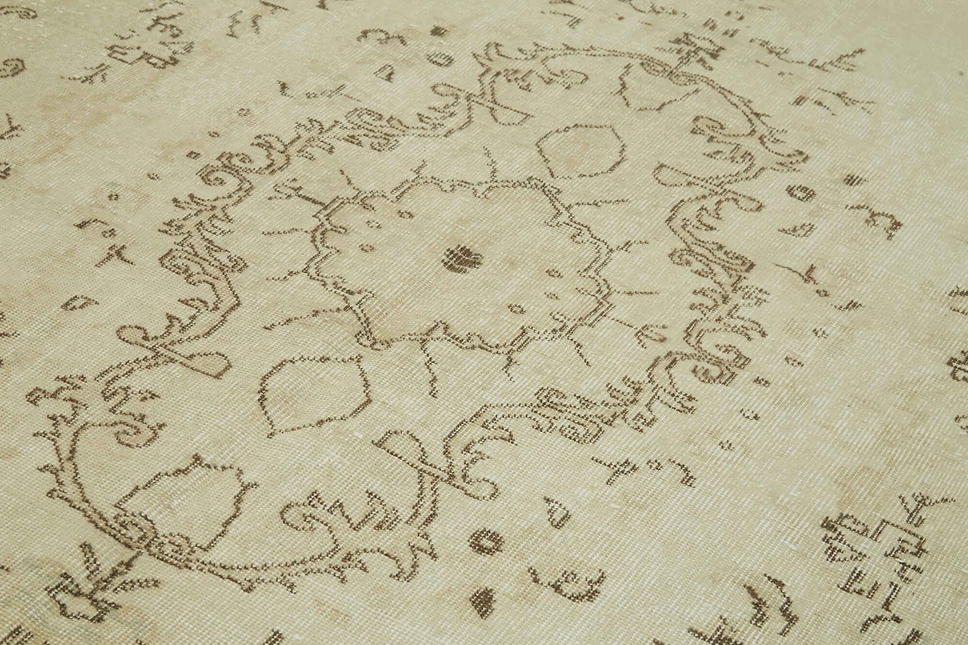 Vintage Bej Eskitme Pamuk Yün El Dokuma Halısı 185x311 Agacan