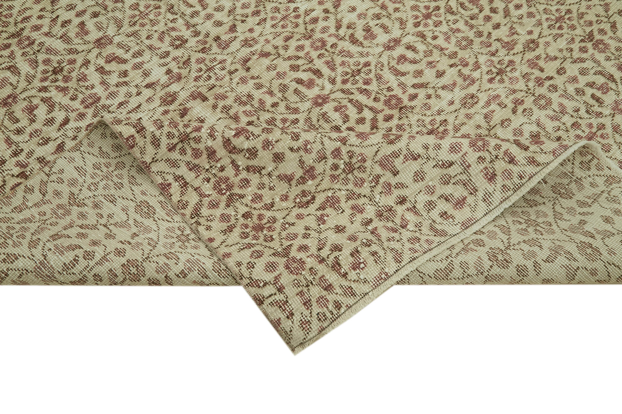 Vintage Bej Eskitme Pamuk Yün El Dokuma Halısı 173x285 Agacan