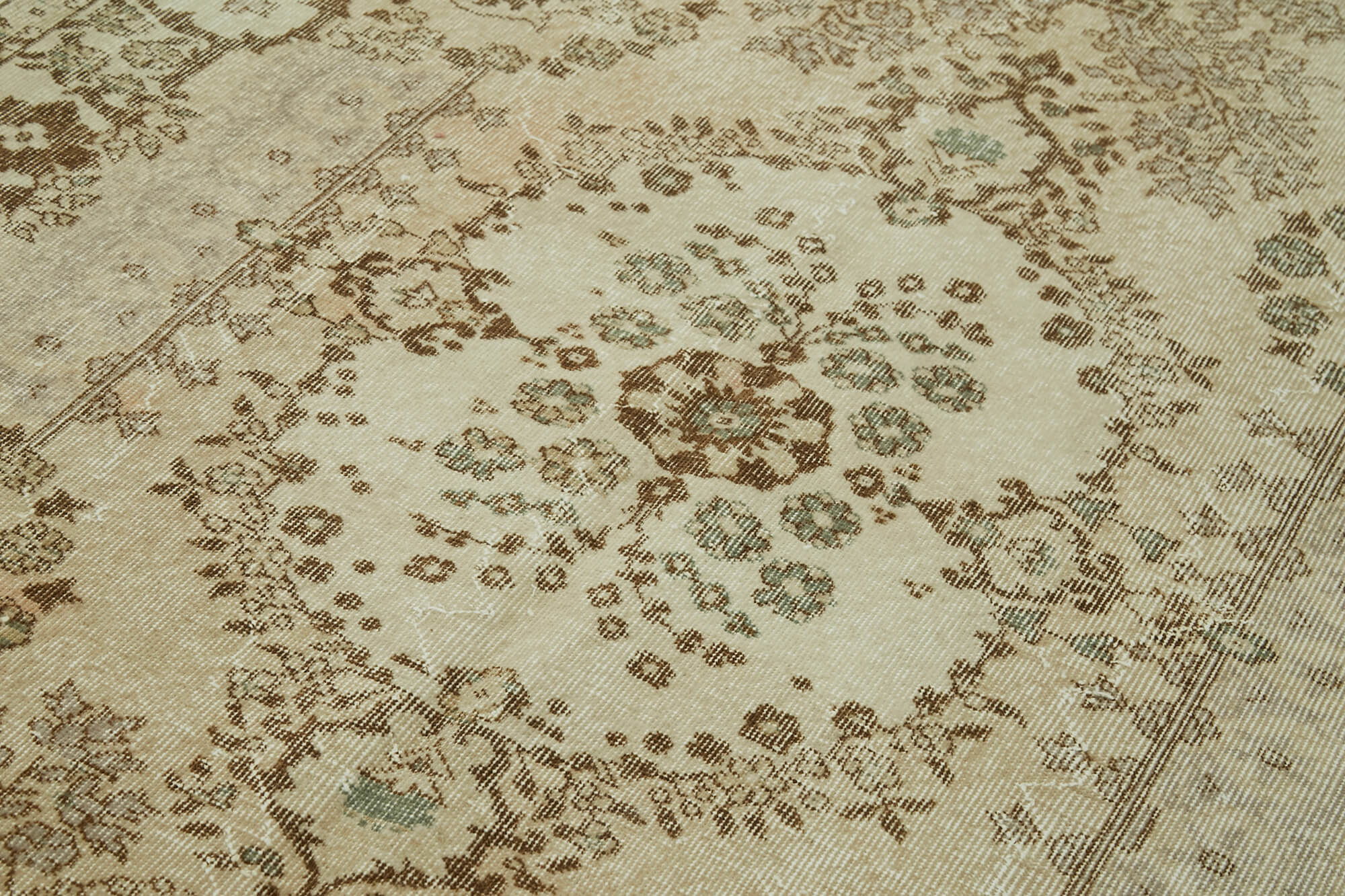 Vintage Bej Eskitme Pamuk Yün El Dokuma Halısı 168x268 Agacan