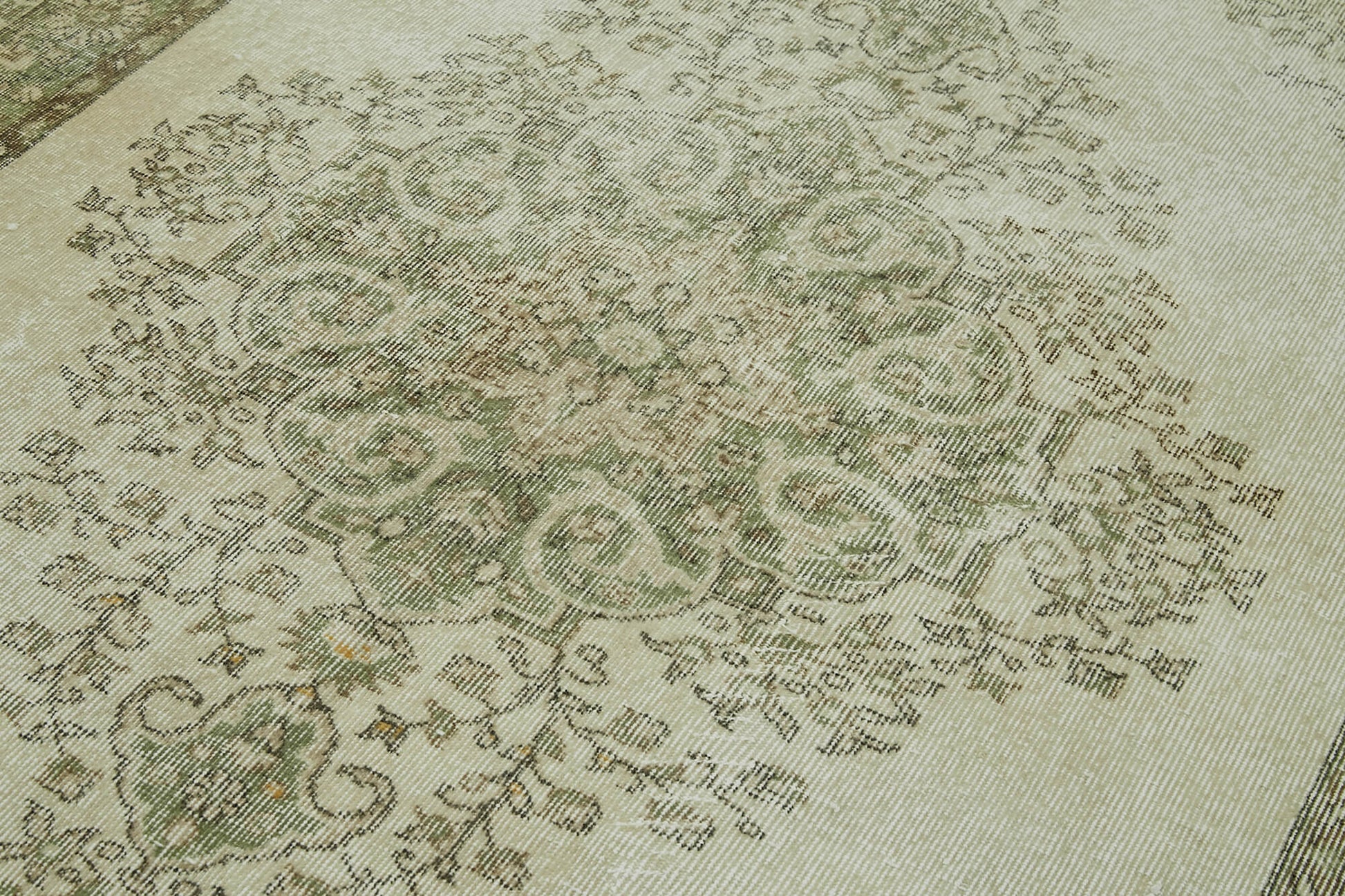 Vintage Bej Eskitme Pamuk Yün El Dokuma Halısı 174x264 Agacan