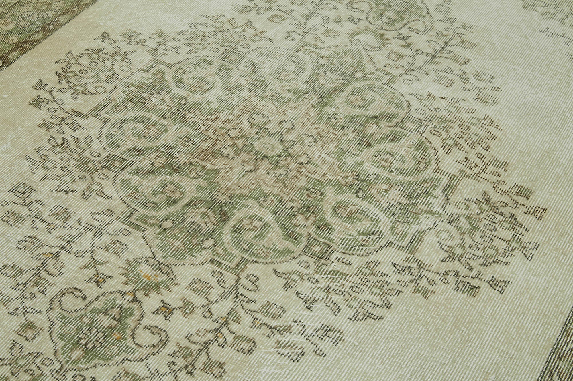 Vintage Bej Eskitme Pamuk Yün El Dokuma Halısı 174x264 Agacan