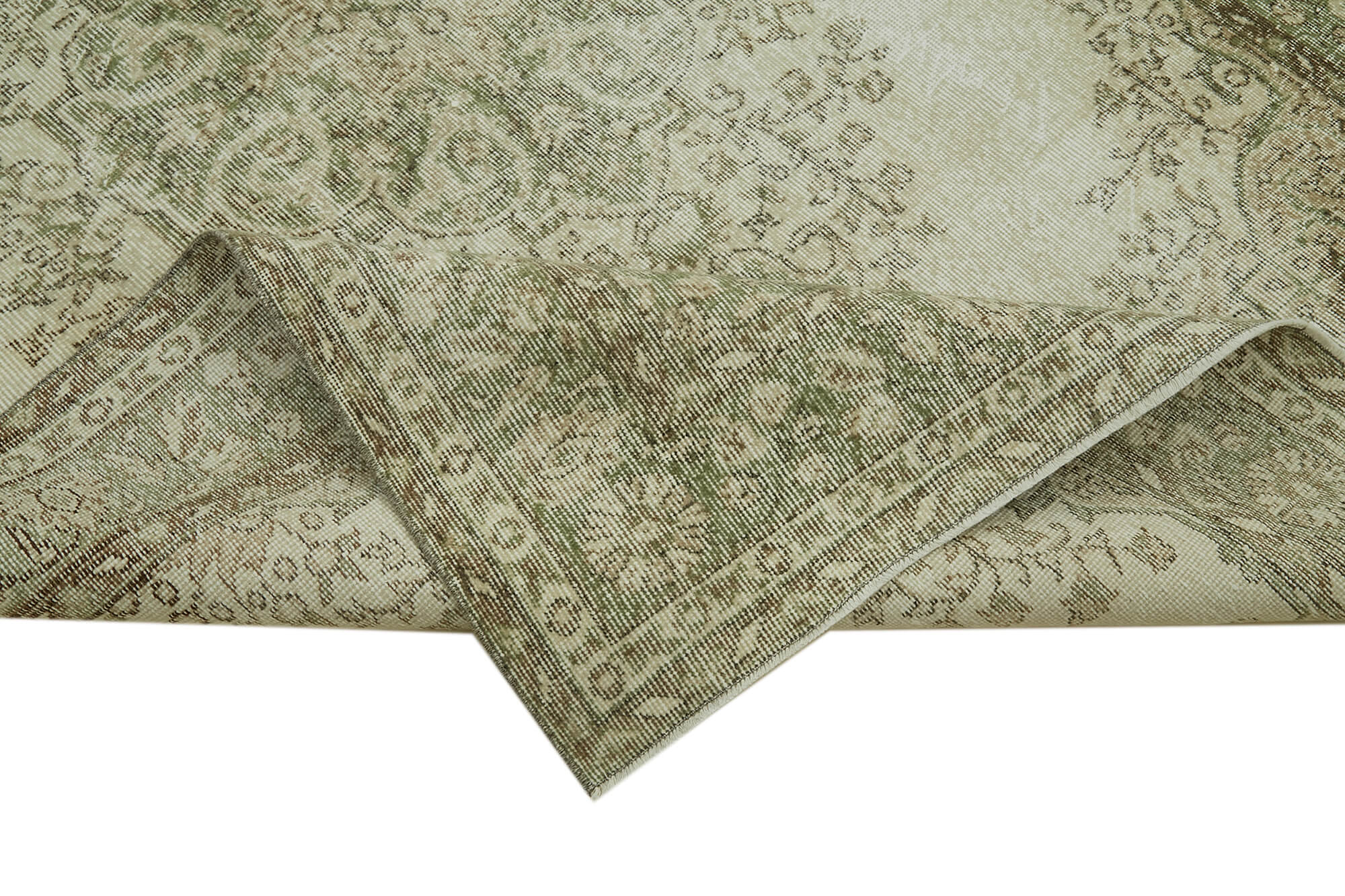 Vintage Bej Eskitme Pamuk Yün El Dokuma Halısı 174x264 Agacan