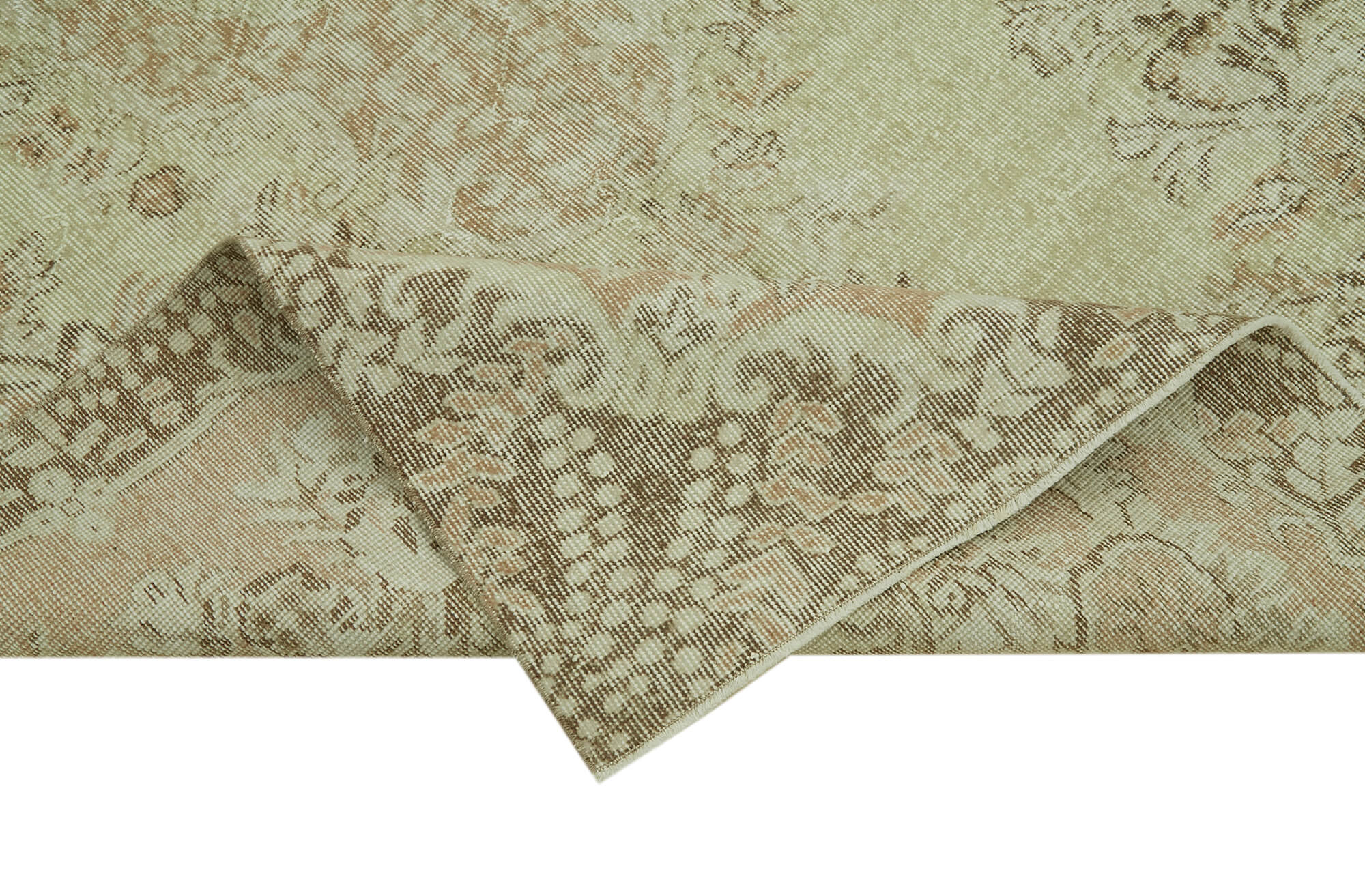 Vintage Bej Eskitme Pamuk Yün El Dokuma Halısı 175x277 Agacan