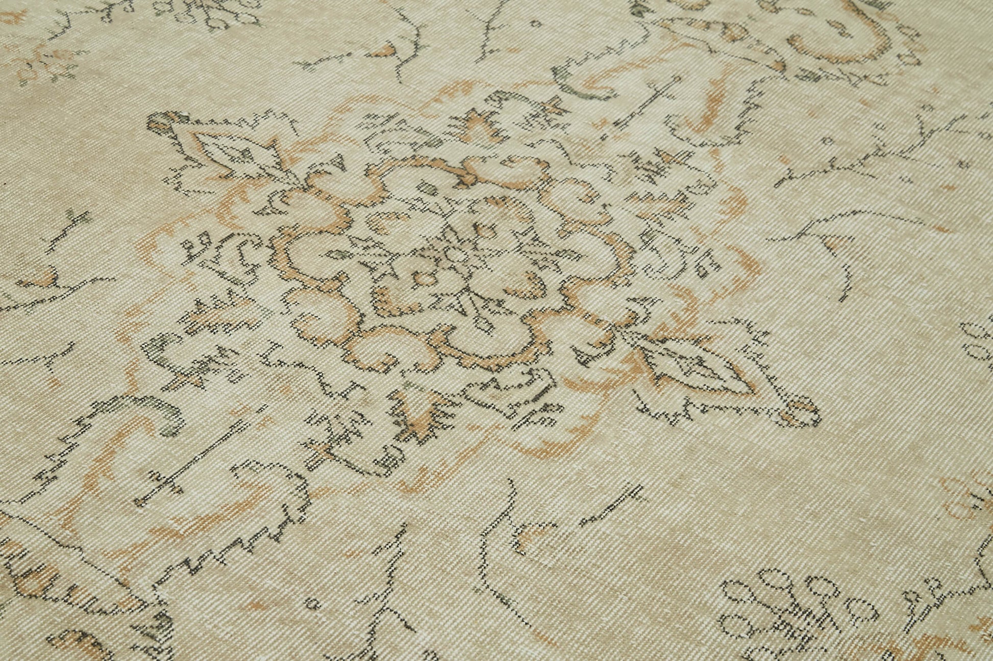 Vintage Bej Eskitme Pamuk Yün El Dokuma Halısı 167x260 Agacan