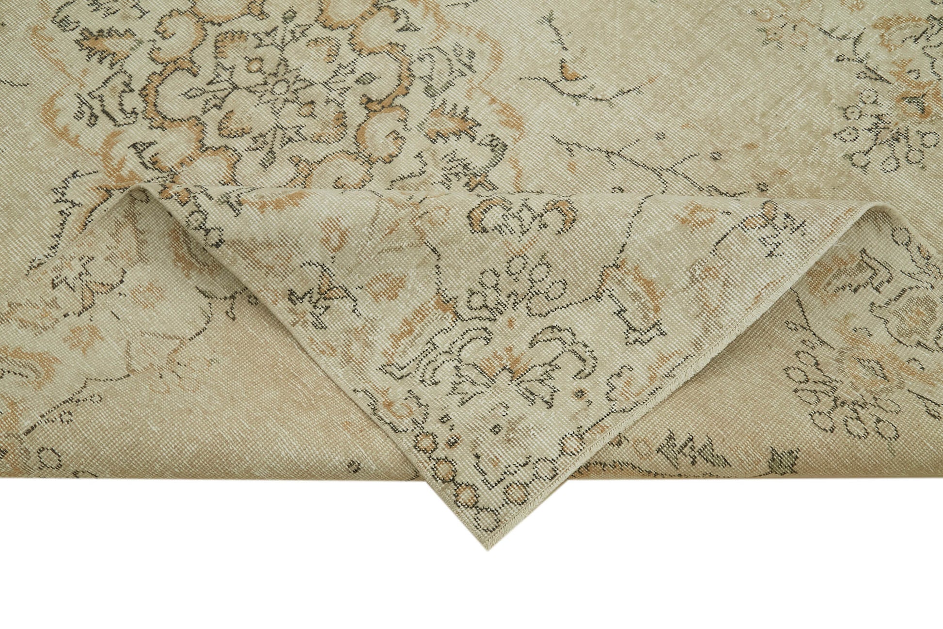 Vintage Bej Eskitme Pamuk Yün El Dokuma Halısı 167x260 Agacan