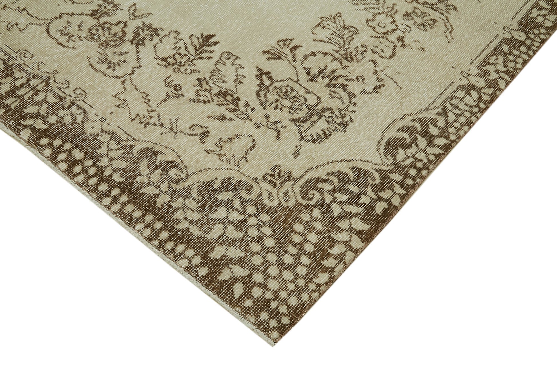 Vintage Bej Eskitme Pamuk Yün El Dokuma Halısı 166x287 Agacan