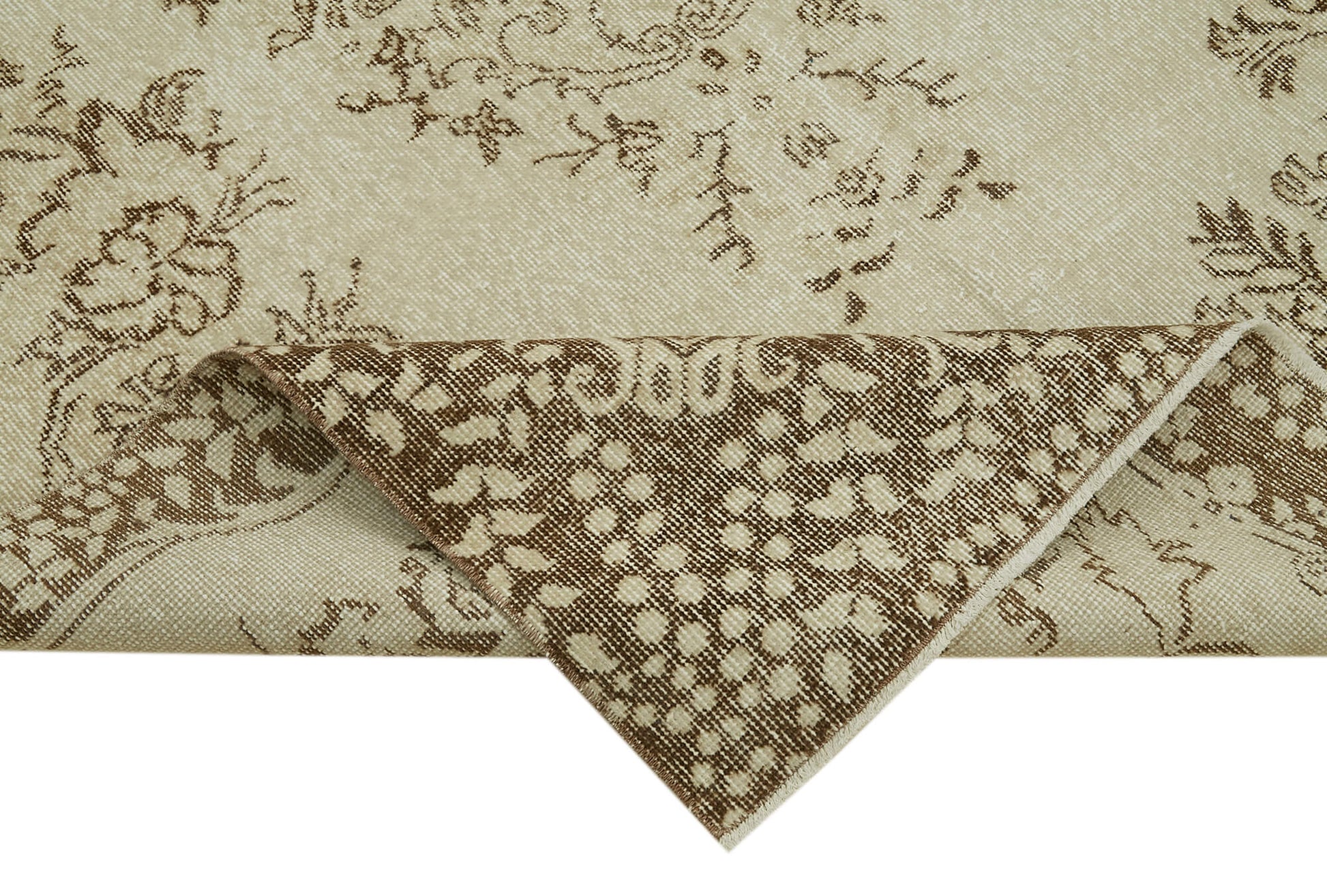 Vintage Bej Eskitme Pamuk Yün El Dokuma Halısı 166x287 Agacan