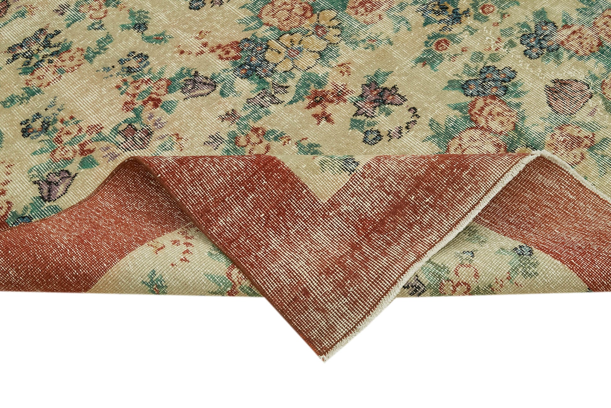 Vintage Bej Eskitme Pamuk Yün El Dokuma Halısı 210x295 Agacan