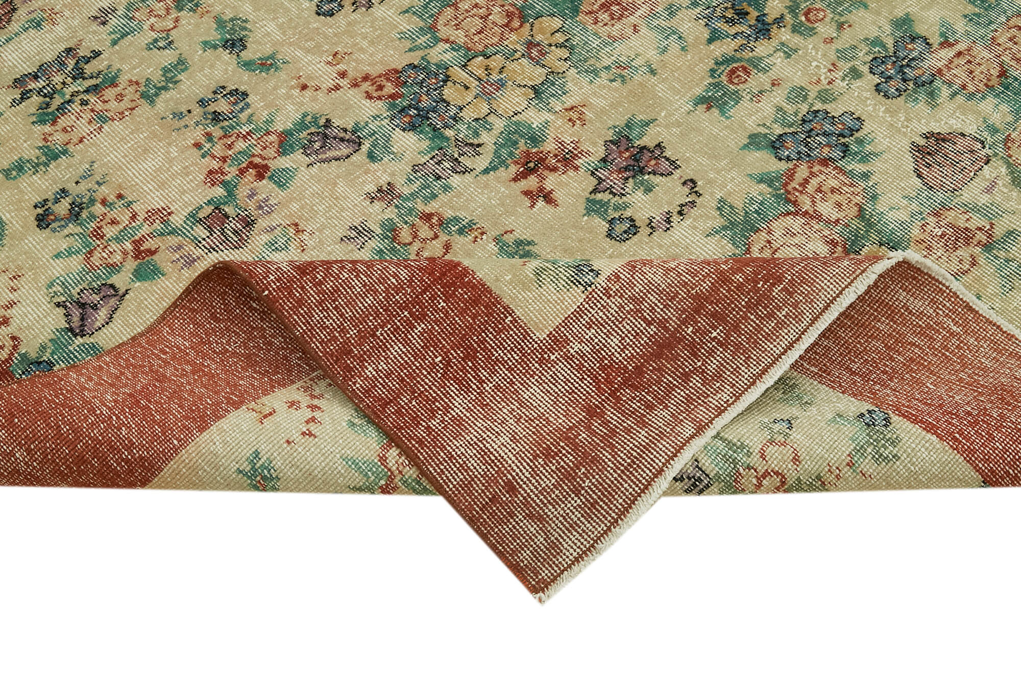 Vintage Bej Eskitme Pamuk Yün El Dokuma Halısı 210x295 Agacan