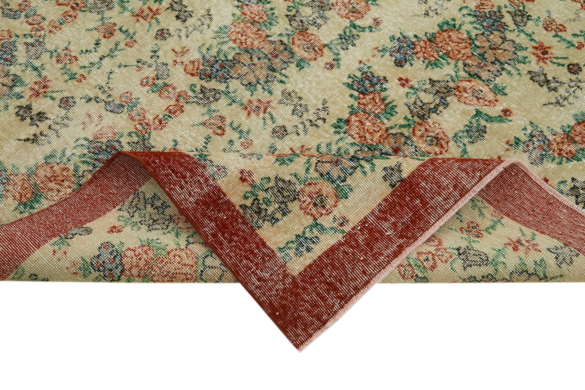 Vintage Bej Eskitme Pamuk Yün El Dokuma Halısı 196x308 Agacan