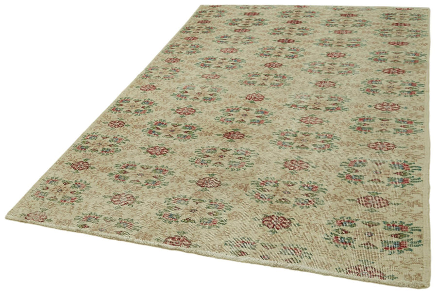 Vintage Bej Eskitme Pamuk Yün El Dokuma Halısı 165x258 Agacan