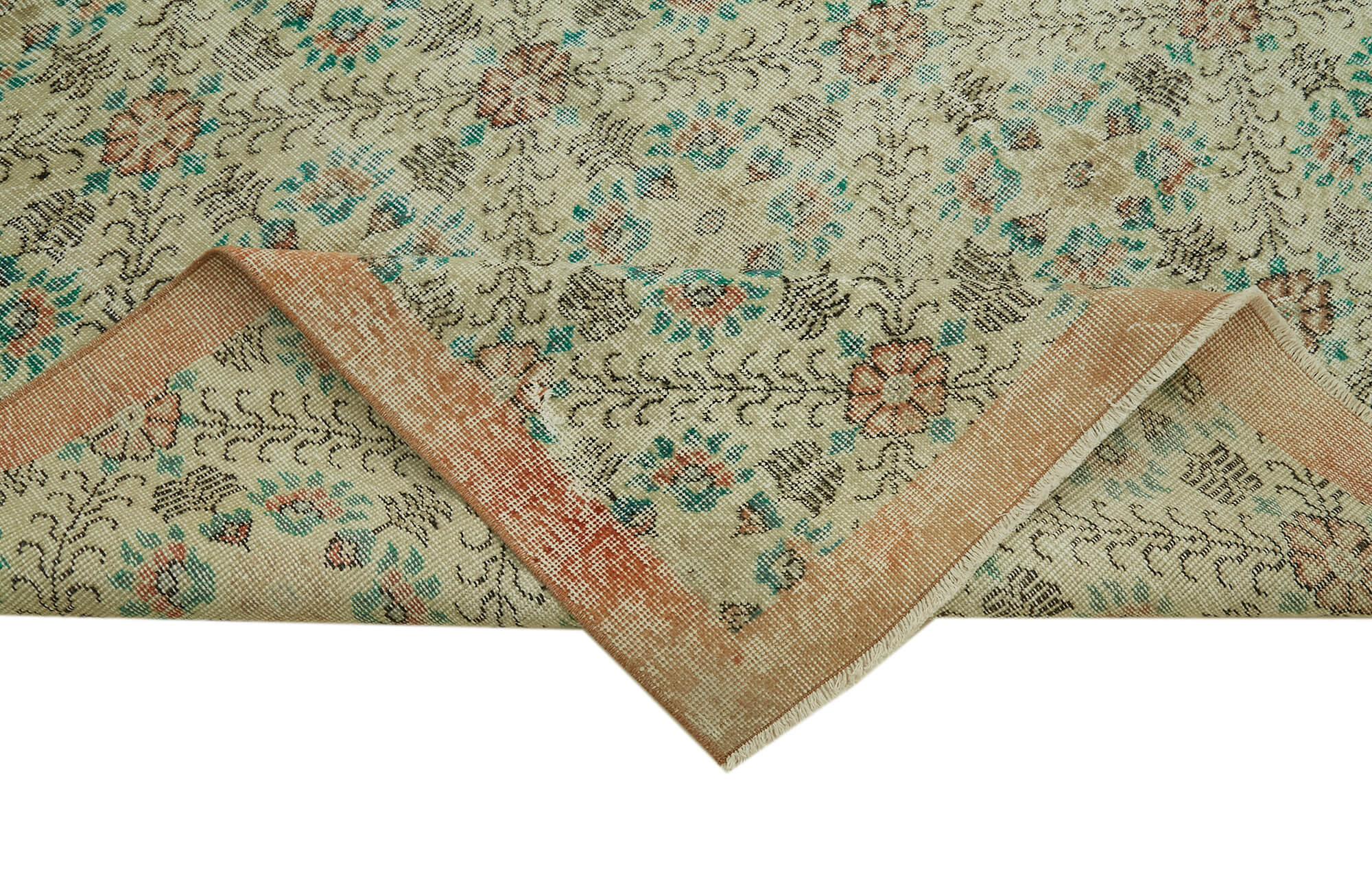 Vintage Bej Eskitme Pamuk Yün El Dokuma Halısı 178x287 Agacan