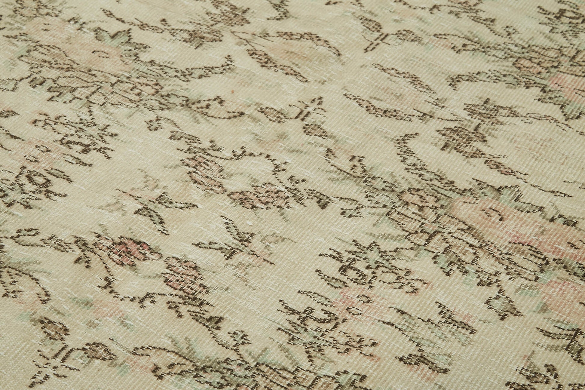 Vintage Bej Eskitme Pamuk Yün El Dokuma Halısı 162x258 Agacan