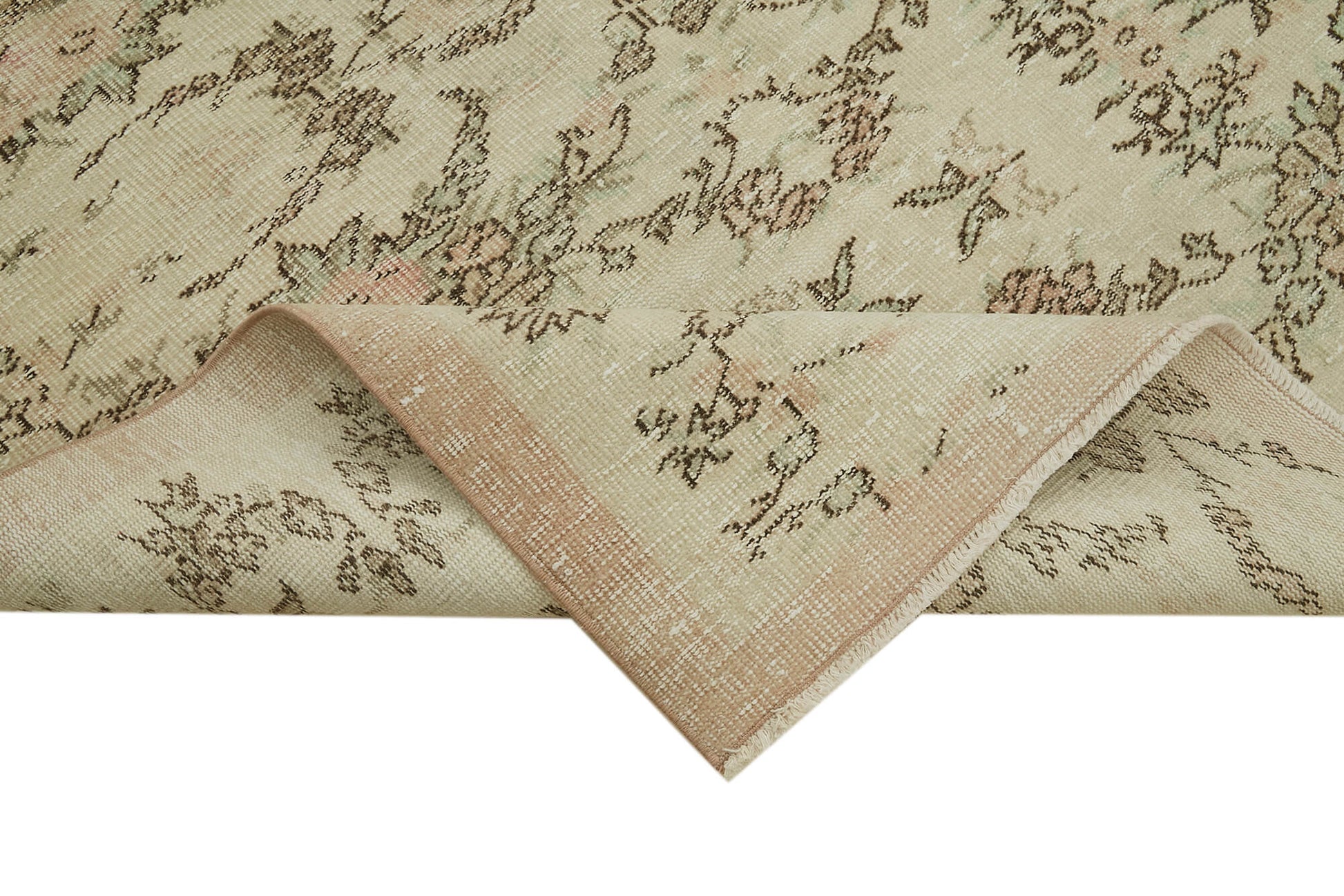 Vintage Bej Eskitme Pamuk Yün El Dokuma Halısı 162x258 Agacan