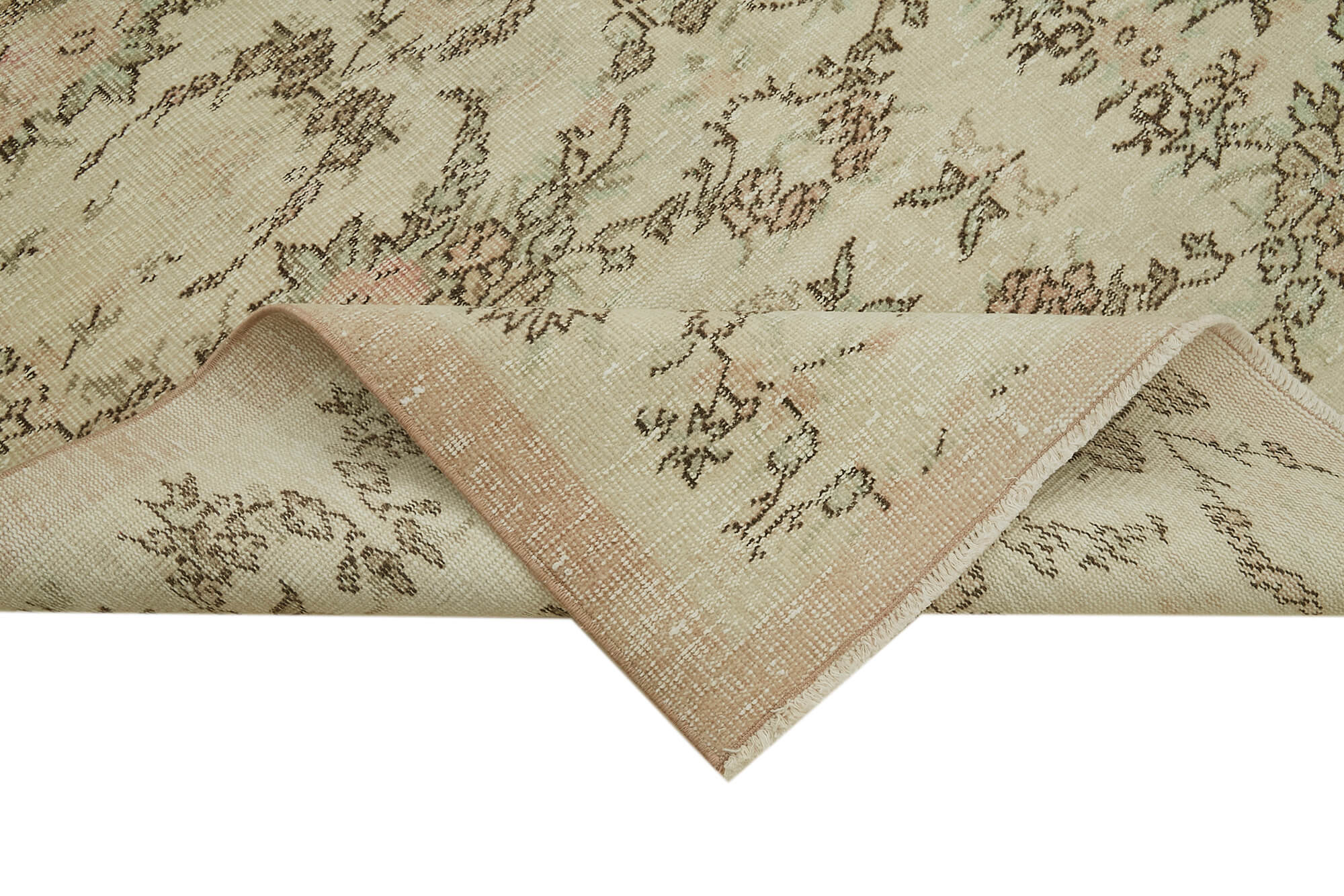 Vintage Bej Eskitme Pamuk Yün El Dokuma Halısı 162x258 Agacan