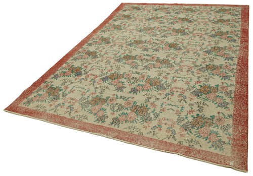 Vintage Bej Eskitme Pamuk Yün El Dokuma Halısı 194x298 Agacan