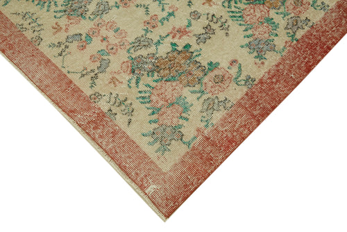 Vintage Bej Eskitme Pamuk Yün El Dokuma Halısı 194x298 Agacan