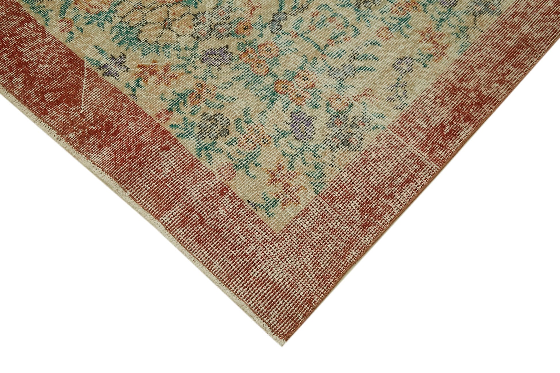 Vintage Bej Eskitme Pamuk Yün El Dokuma Halısı 166x277 Agacan