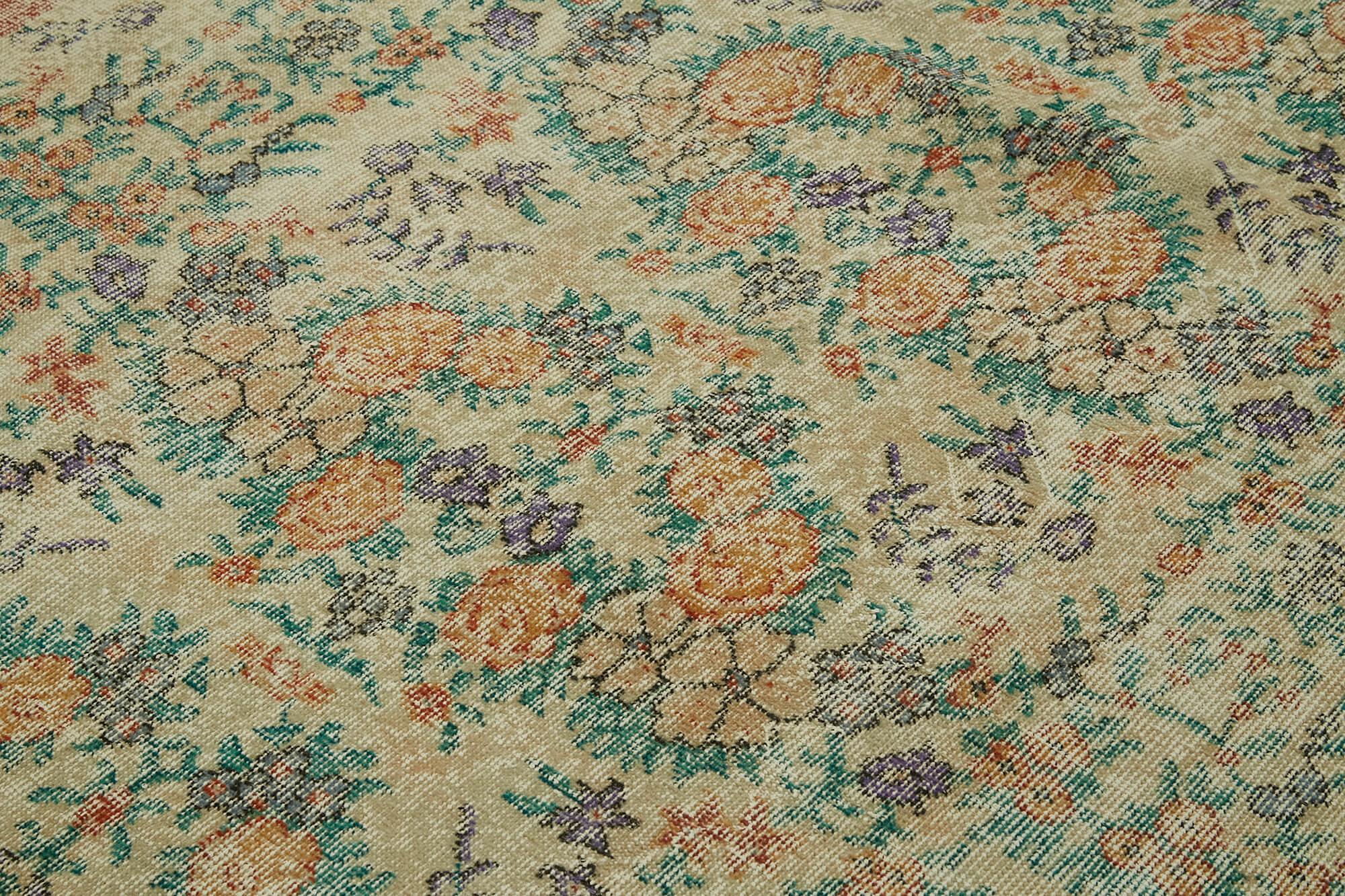 Vintage Bej Eskitme Pamuk Yün El Dokuma Halısı 166x277 Agacan