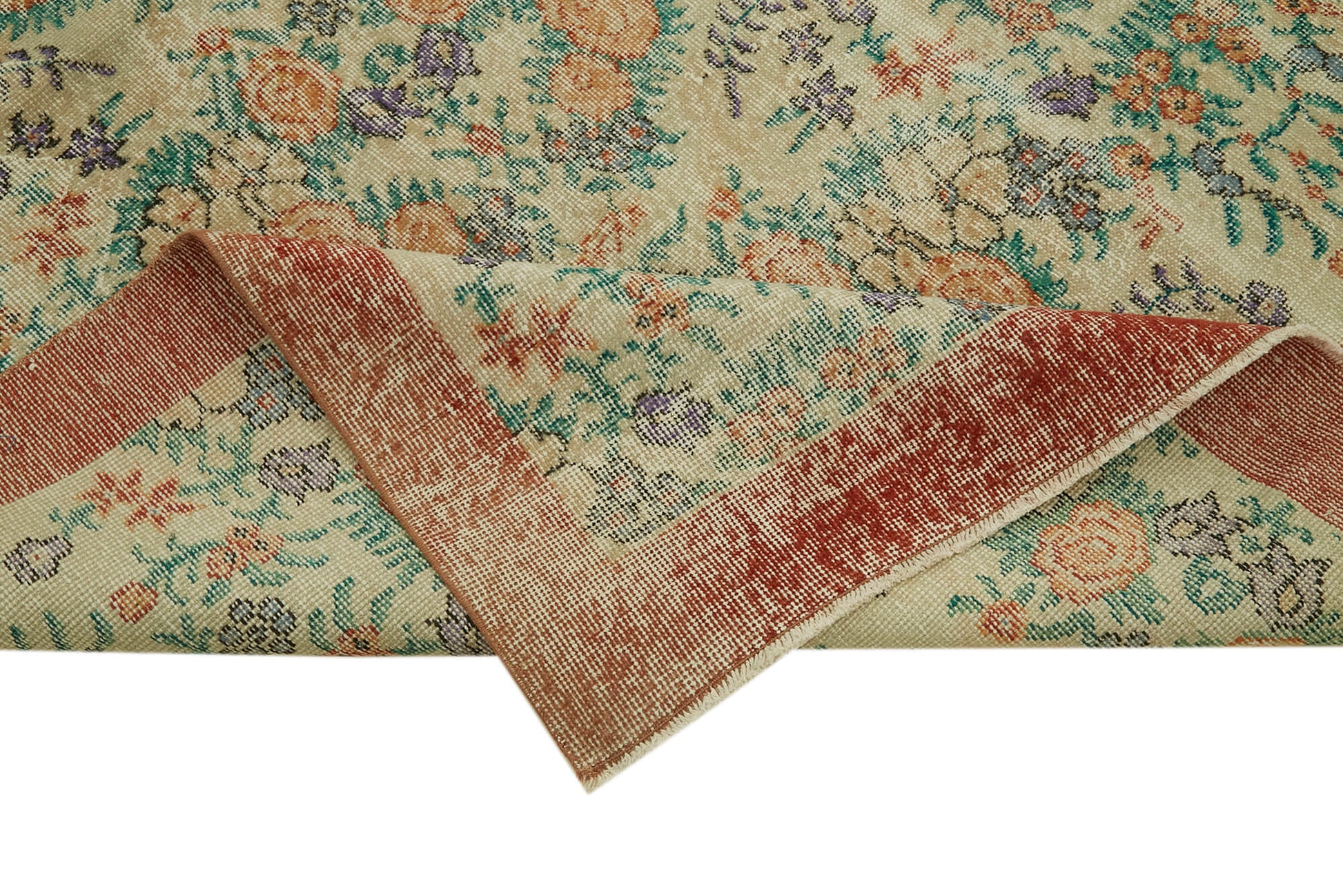 Vintage Bej Eskitme Pamuk Yün El Dokuma Halısı 166x277 Agacan