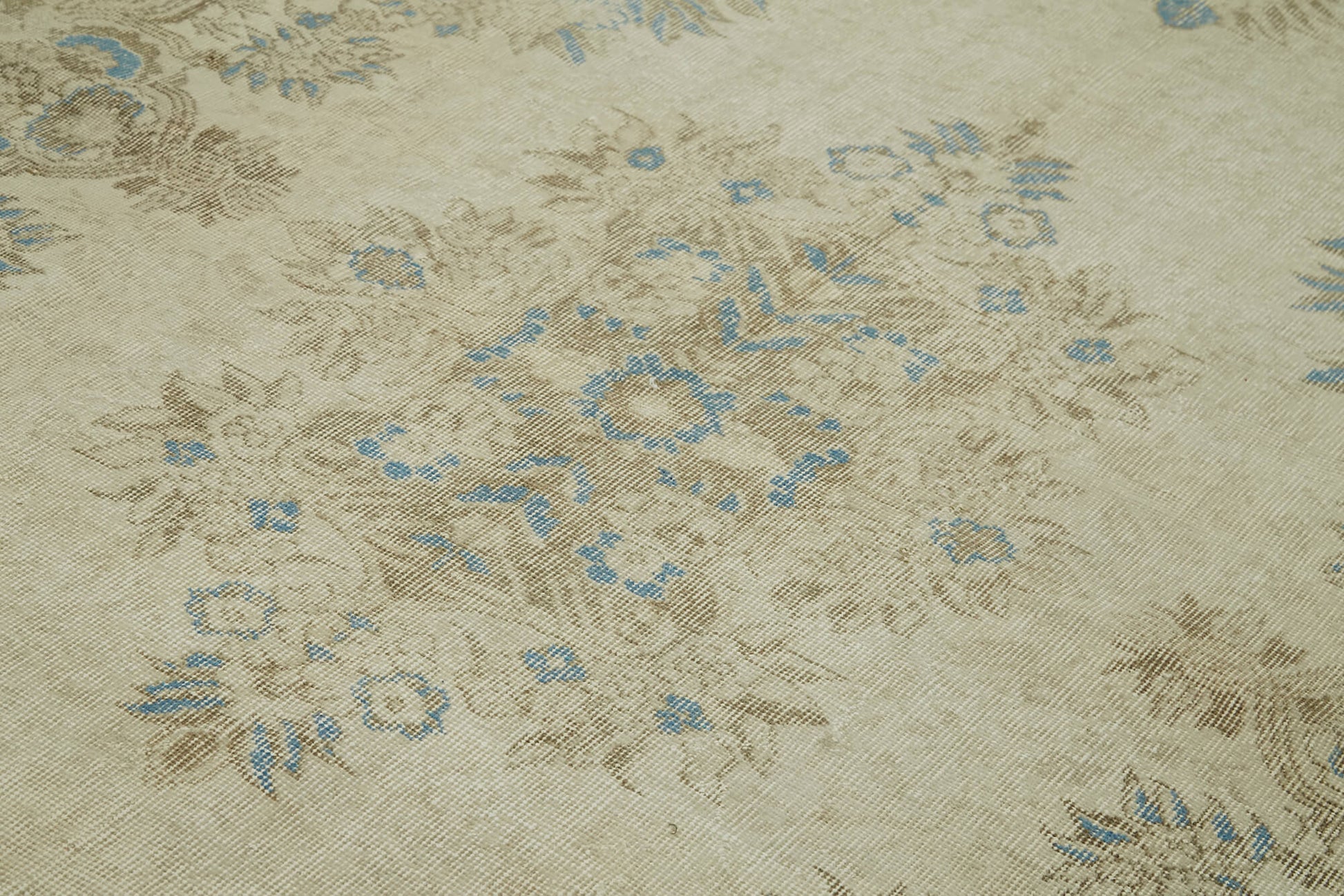 Vintage Bej Eskitme Pamuk Yün El Dokuma Halısı 178x288 Agacan