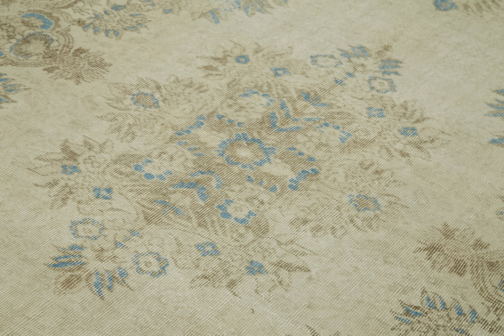 Vintage Bej Eskitme Pamuk Yün El Dokuma Halısı 178x288 Agacan