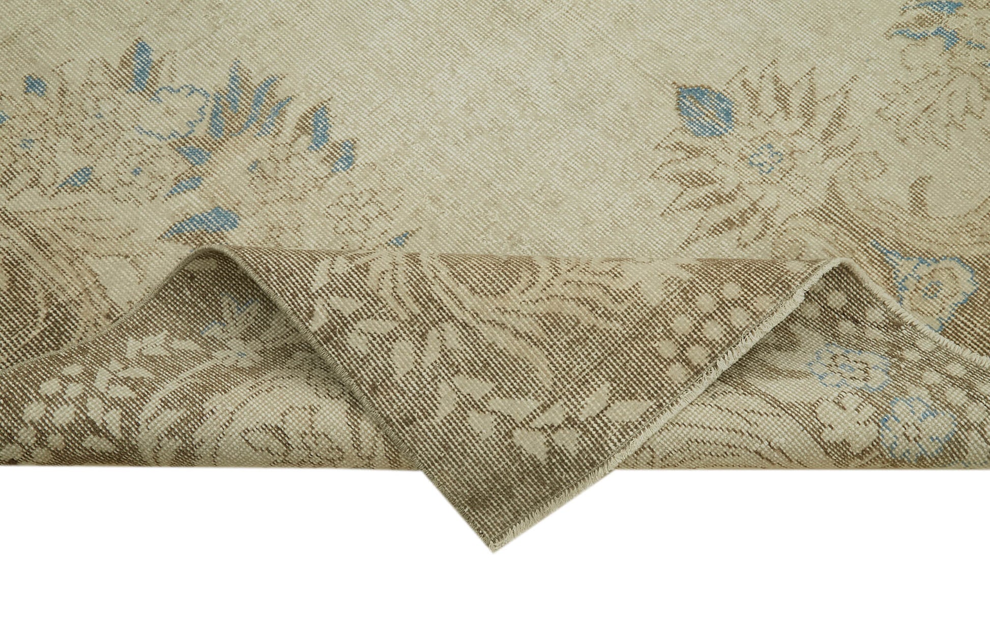 Vintage Bej Eskitme Pamuk Yün El Dokuma Halısı 178x288 Agacan