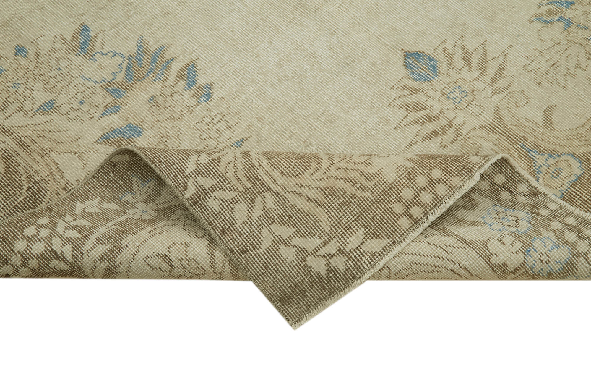 Vintage Bej Eskitme Pamuk Yün El Dokuma Halısı 178x288 Agacan