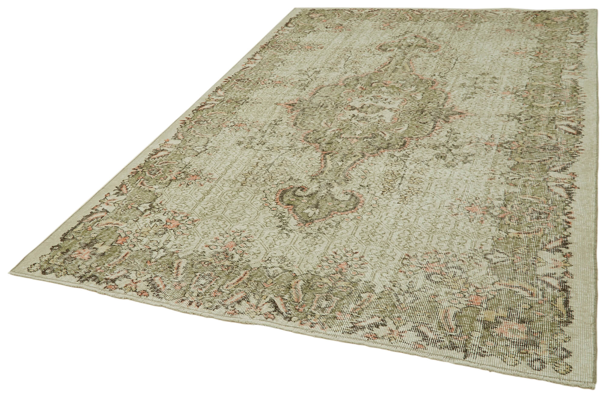 Vintage Bej Eskitme Pamuk Yün El Dokuma Halısı 190x295 Agacan