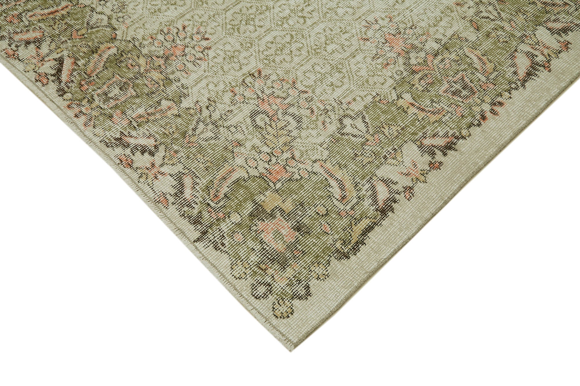 Vintage Bej Eskitme Pamuk Yün El Dokuma Halısı 190x295 Agacan