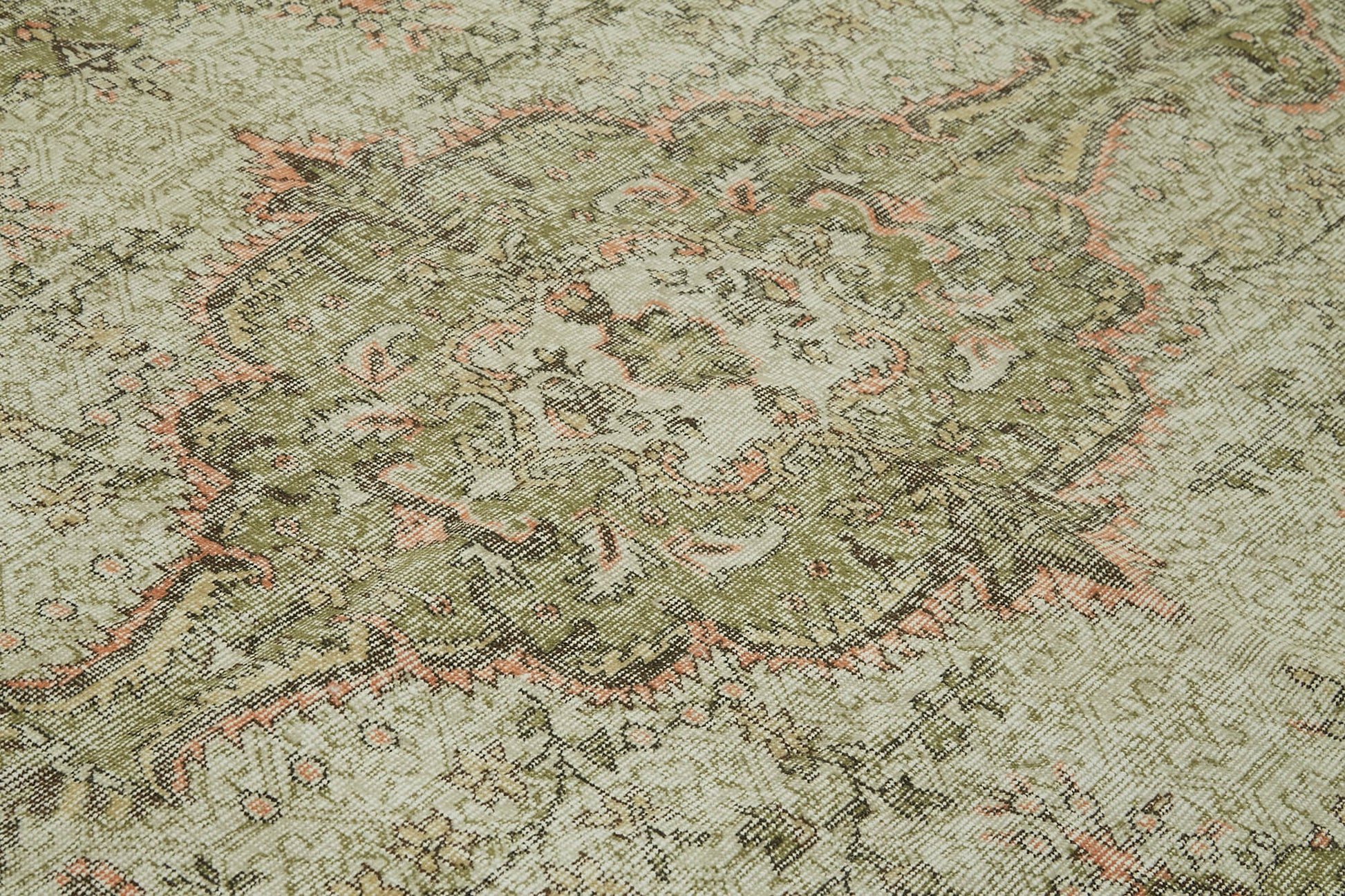 Vintage Bej Eskitme Pamuk Yün El Dokuma Halısı 190x295 Agacan