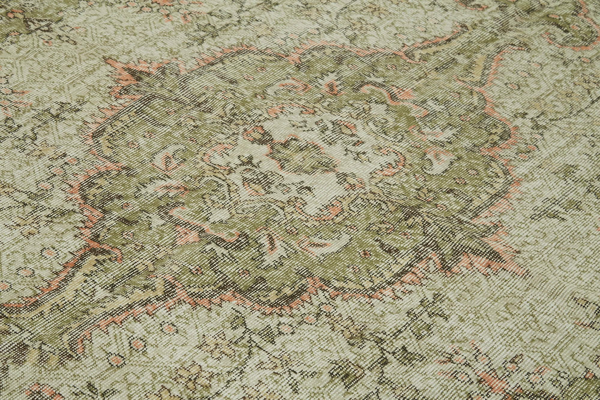 Vintage Bej Eskitme Pamuk Yün El Dokuma Halısı 190x295 Agacan