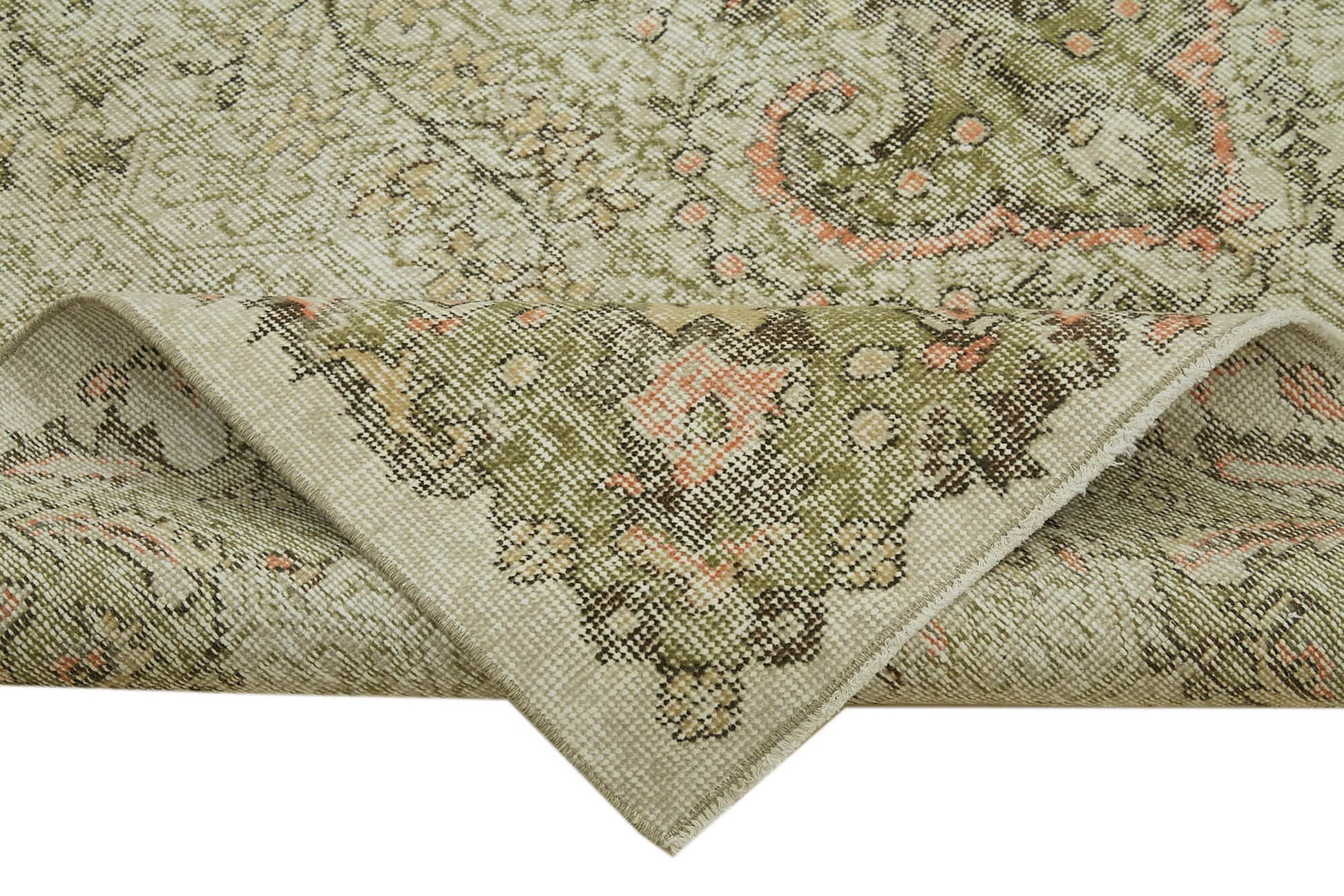 Vintage Bej Eskitme Pamuk Yün El Dokuma Halısı 190x295 Agacan