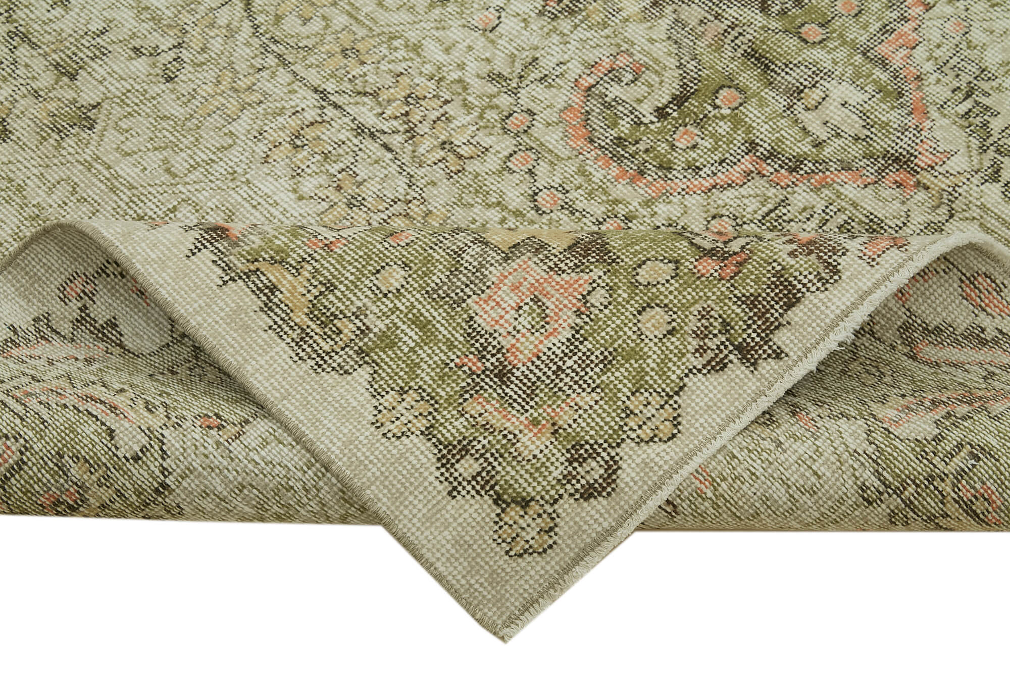 Vintage Bej Eskitme Pamuk Yün El Dokuma Halısı 190x295 Agacan