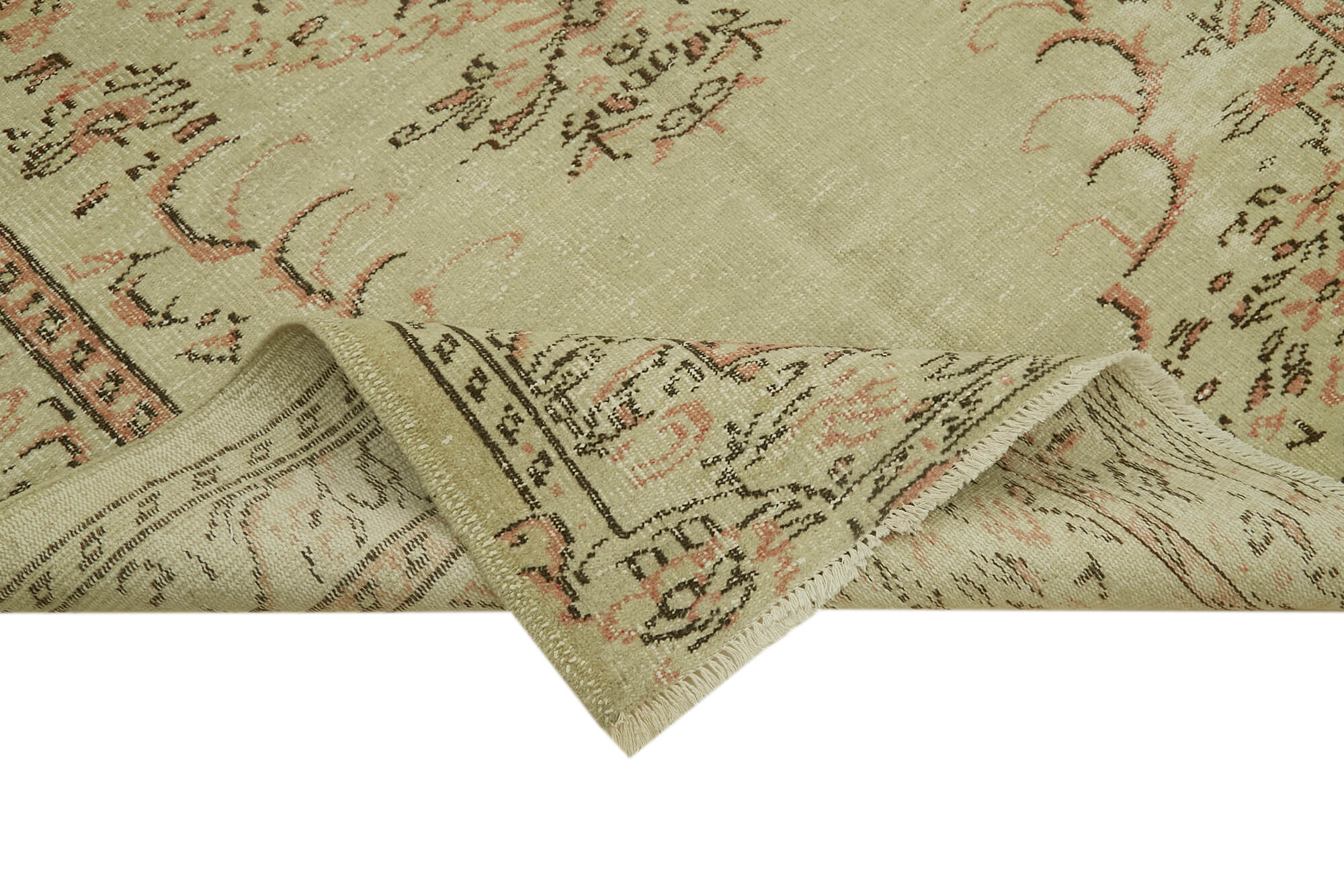 Vintage Bej Eskitme Pamuk Yün El Dokuma Halısı 165x228 Agacan